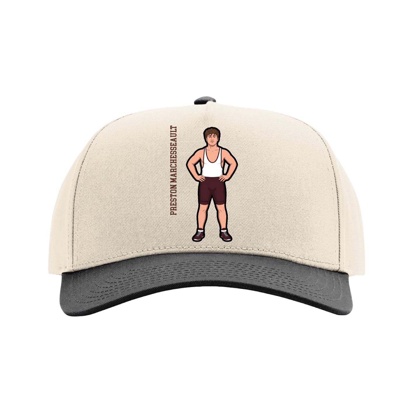 Full Fabric Five-Panel Champ Cap — Name Vertical in Cream/Black