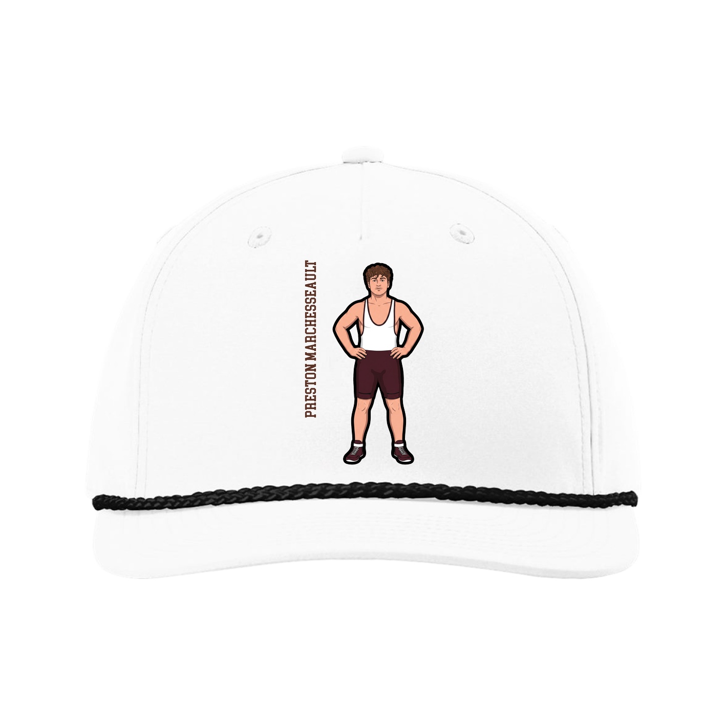 Five-Panel Classic Rope Cap — Name Vertical in White