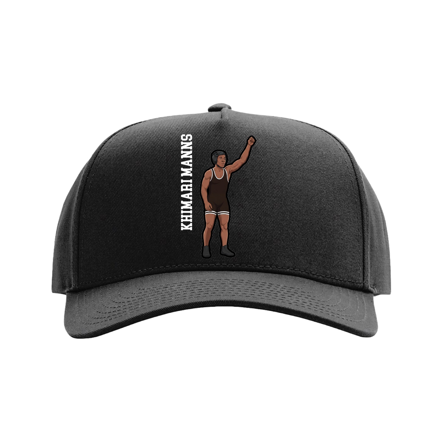 Full Fabric Five-Panel Champ Cap — Name Vertical in Black