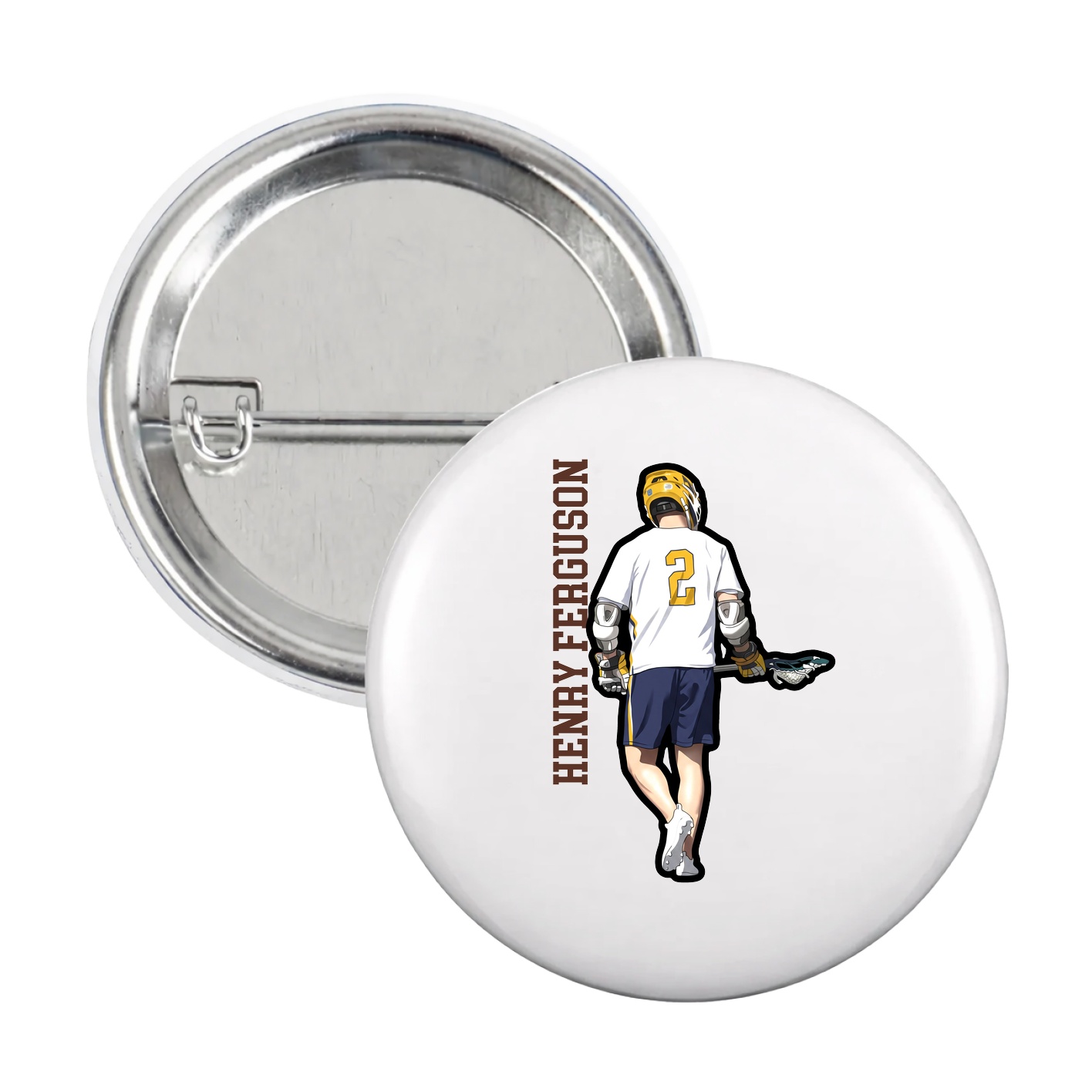 Game Day Button — Name Vertical in White