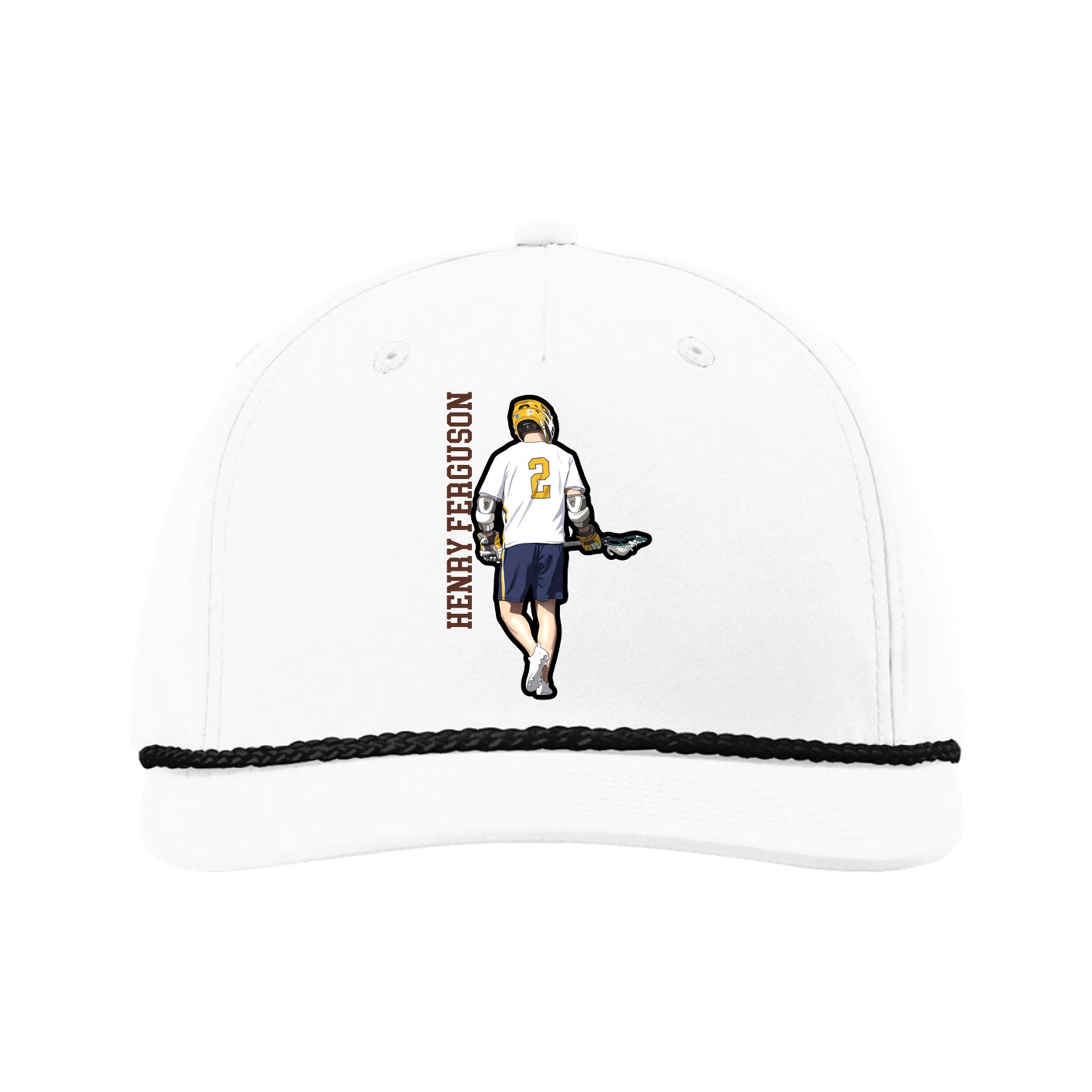 Five-Panel Classic Rope Cap — Name Vertical in White