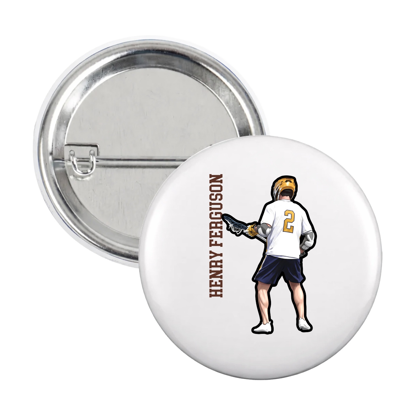 Game Day Button — Name Vertical in White