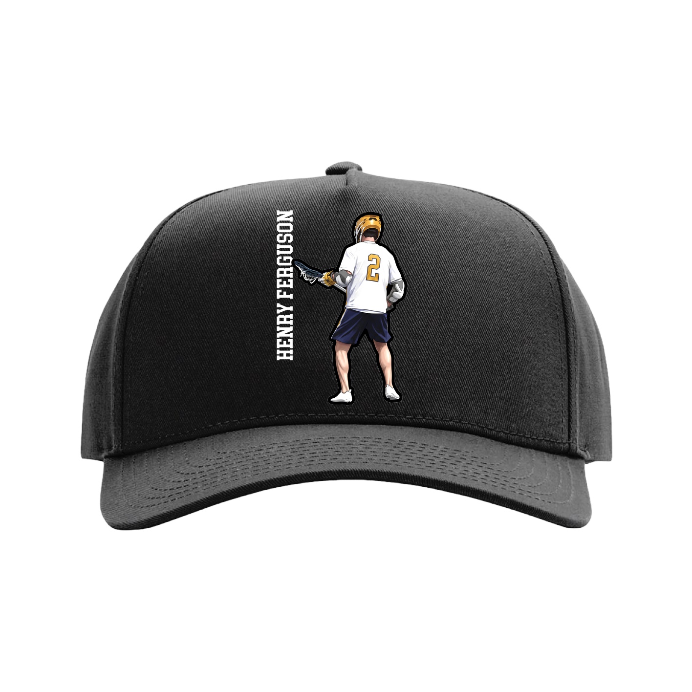 Full Fabric Five-Panel Champ Cap — Name Vertical in Black