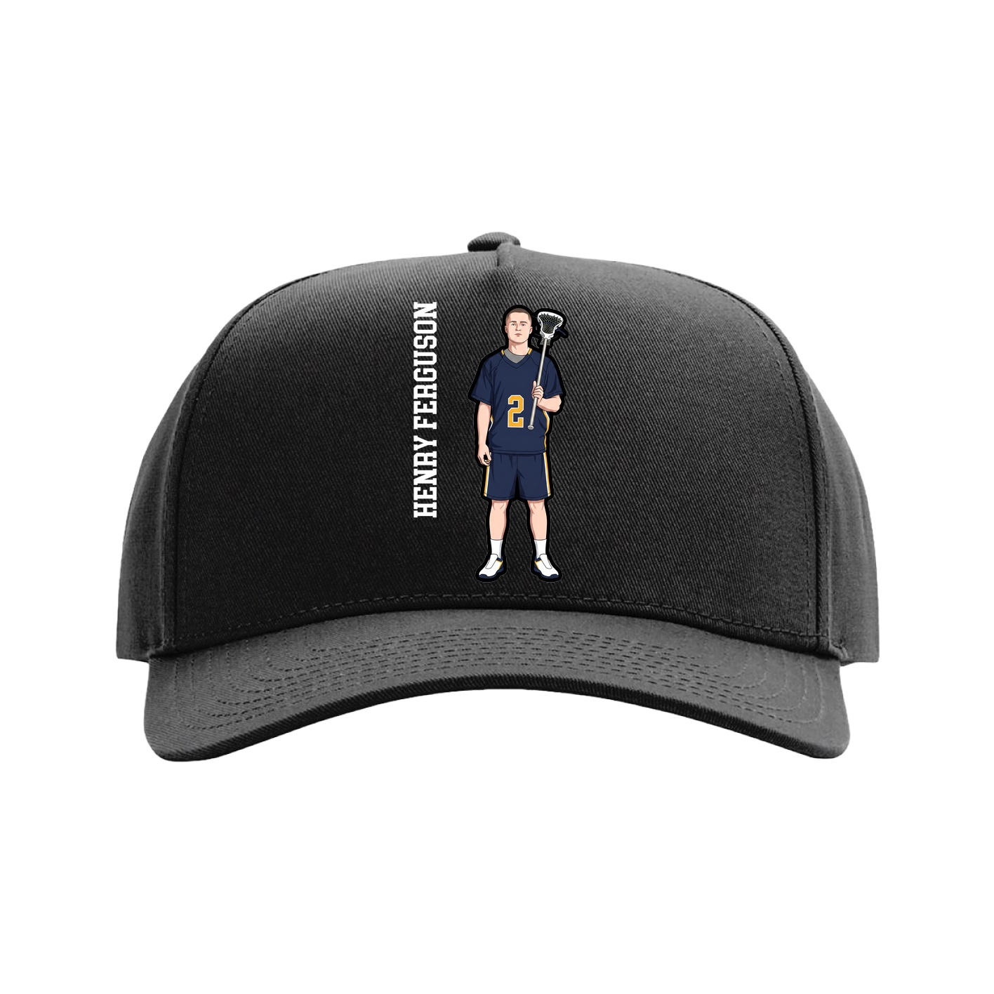 Full Fabric Five-Panel Champ Cap — Name Vertical in Black