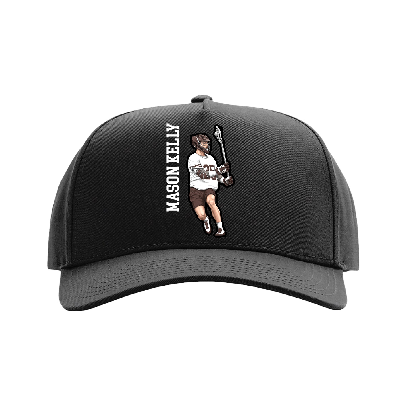Full Fabric Five-Panel Champ Cap — Name Vertical in Black