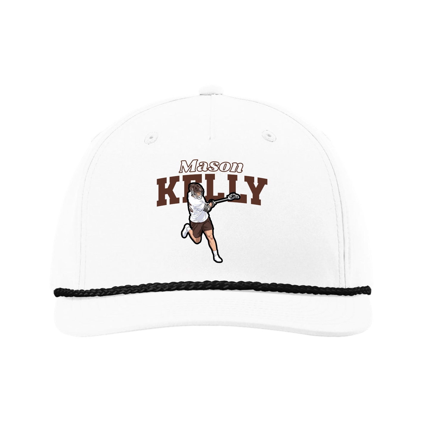 Five-Panel Classic Rope Cap — Name Arch in White