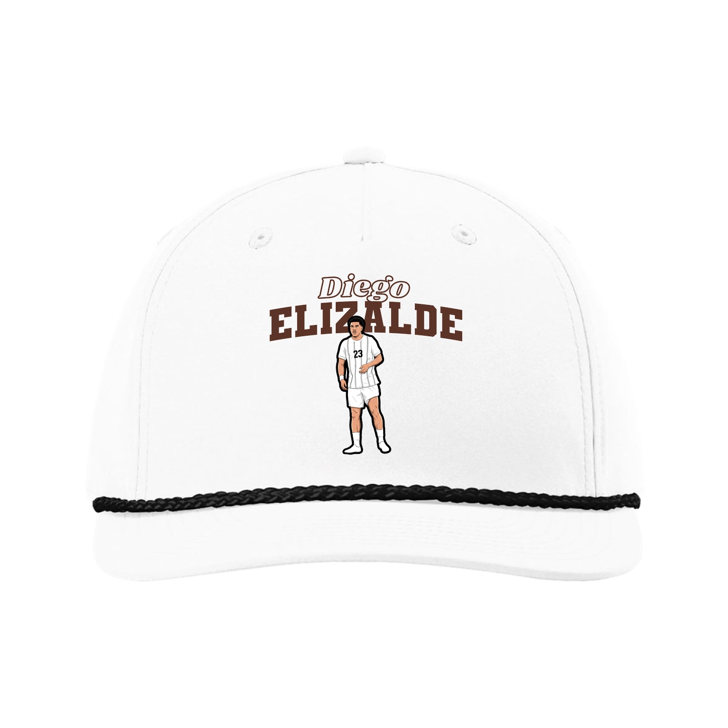 Five-Panel Classic Rope Cap — Name Arch in White
