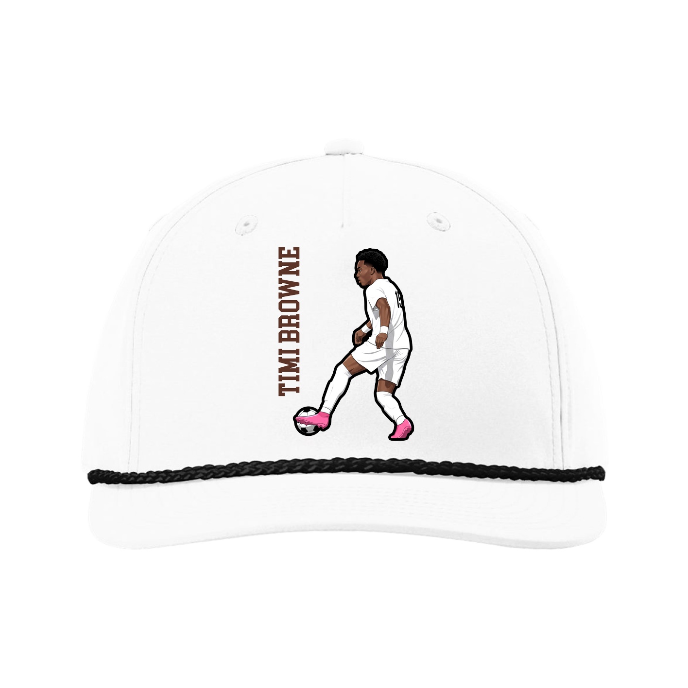 Five-Panel Classic Rope Cap — Name Vertical in White