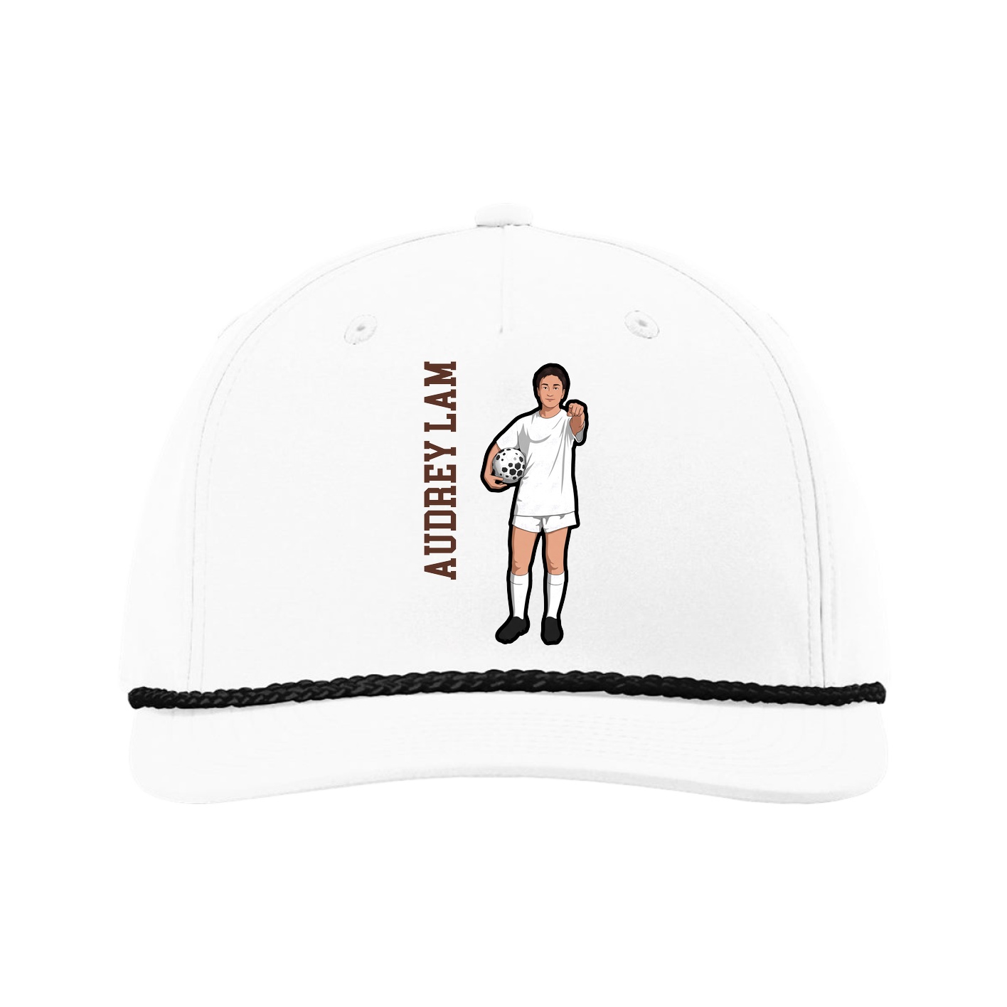 Five-Panel Classic Rope Cap — Name Vertical in White