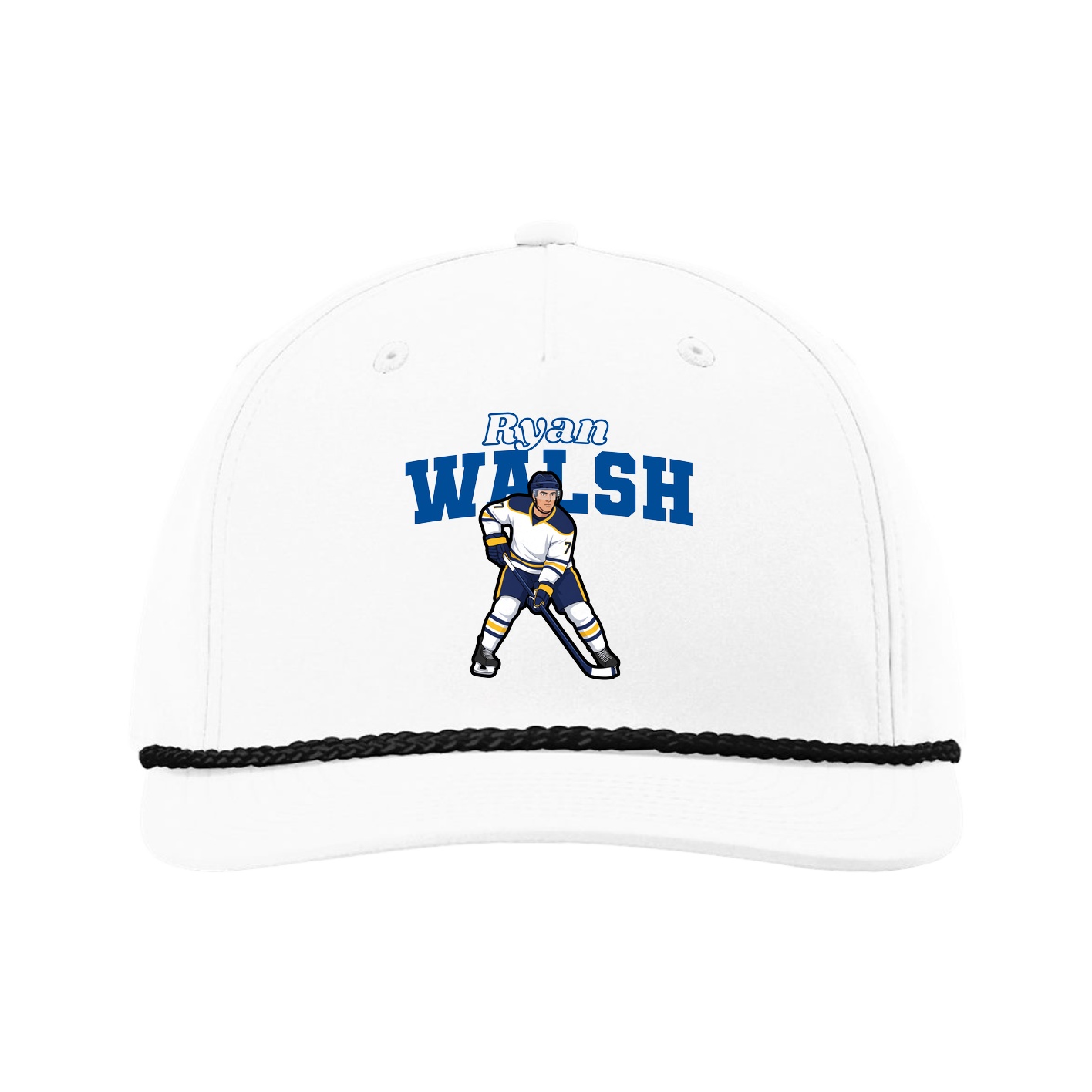 Five-Panel Classic Rope Cap — Name Arch in White