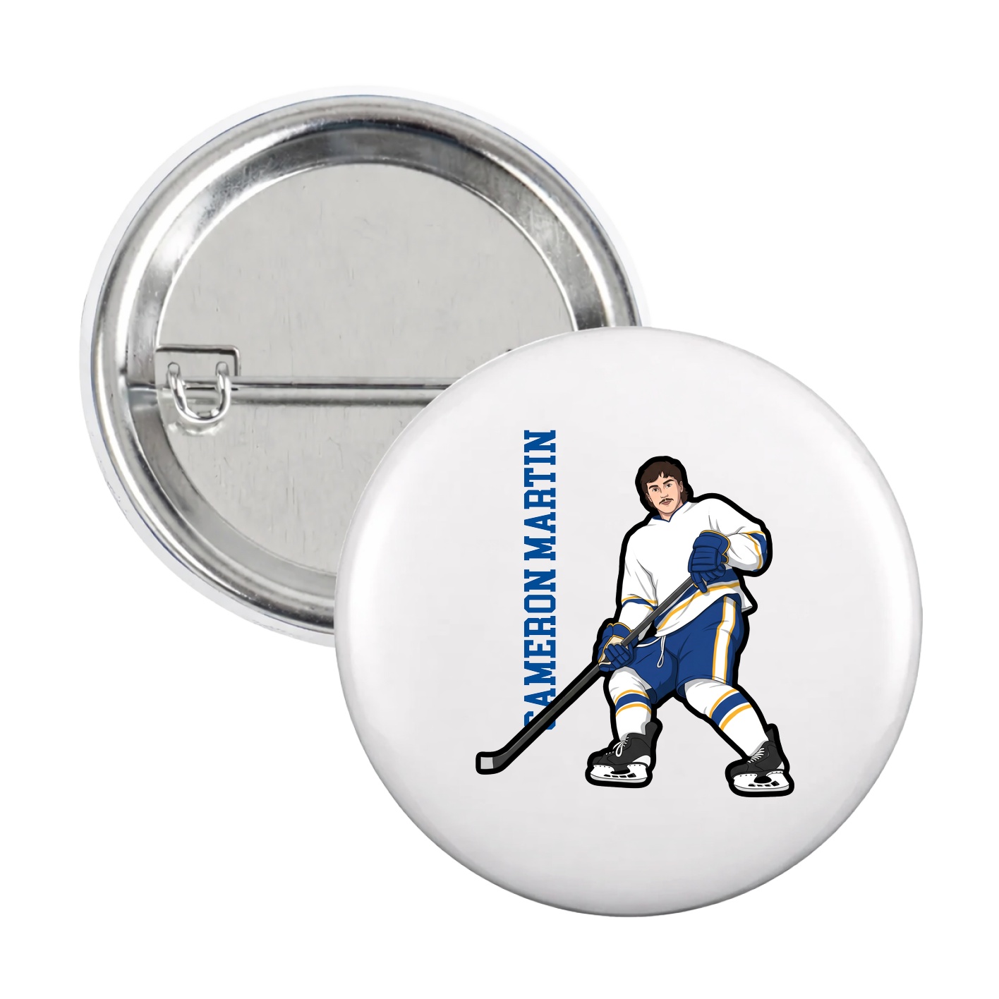 Game Day Button — Name Vertical in White