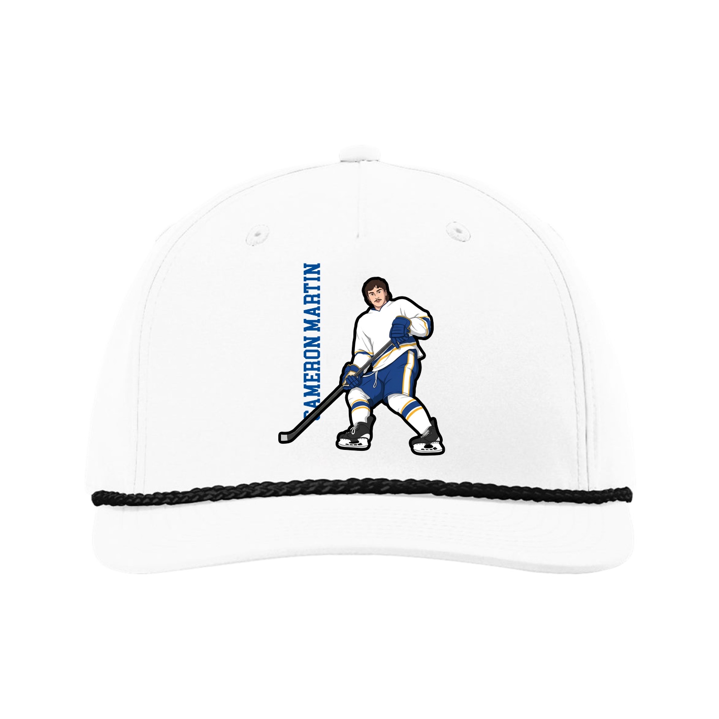 Five-Panel Classic Rope Cap — Name Vertical in White