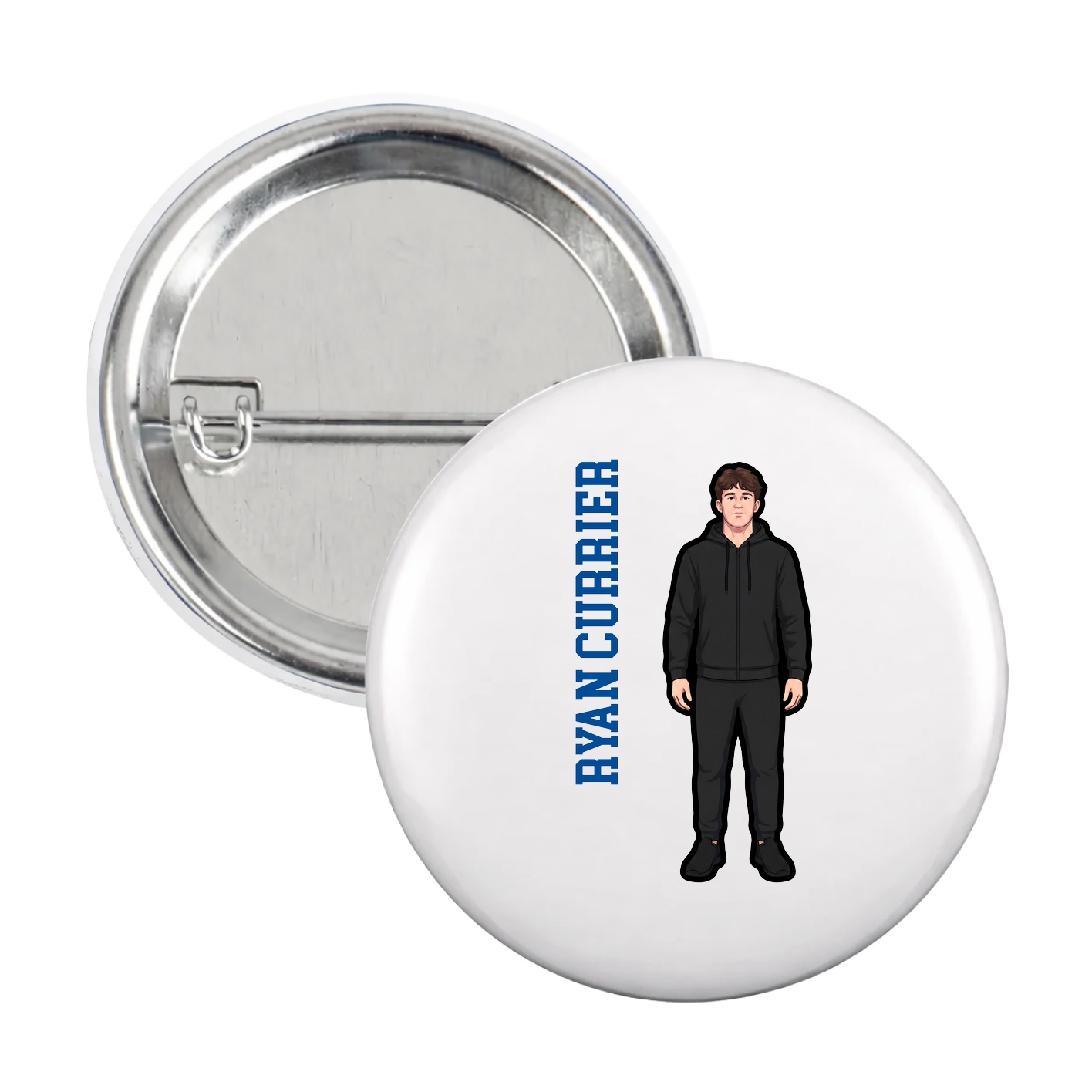 Game Day Button — Name Vertical in White