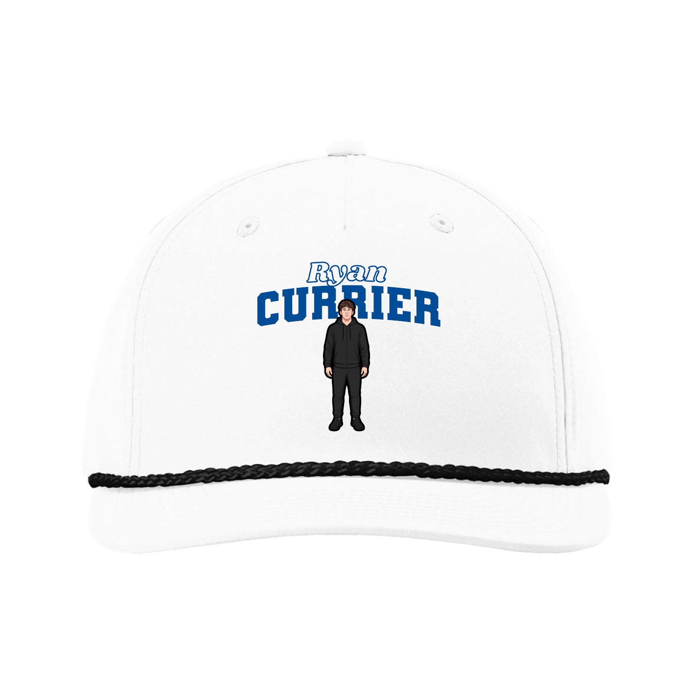 Five-Panel Classic Rope Cap — Name Arch in White