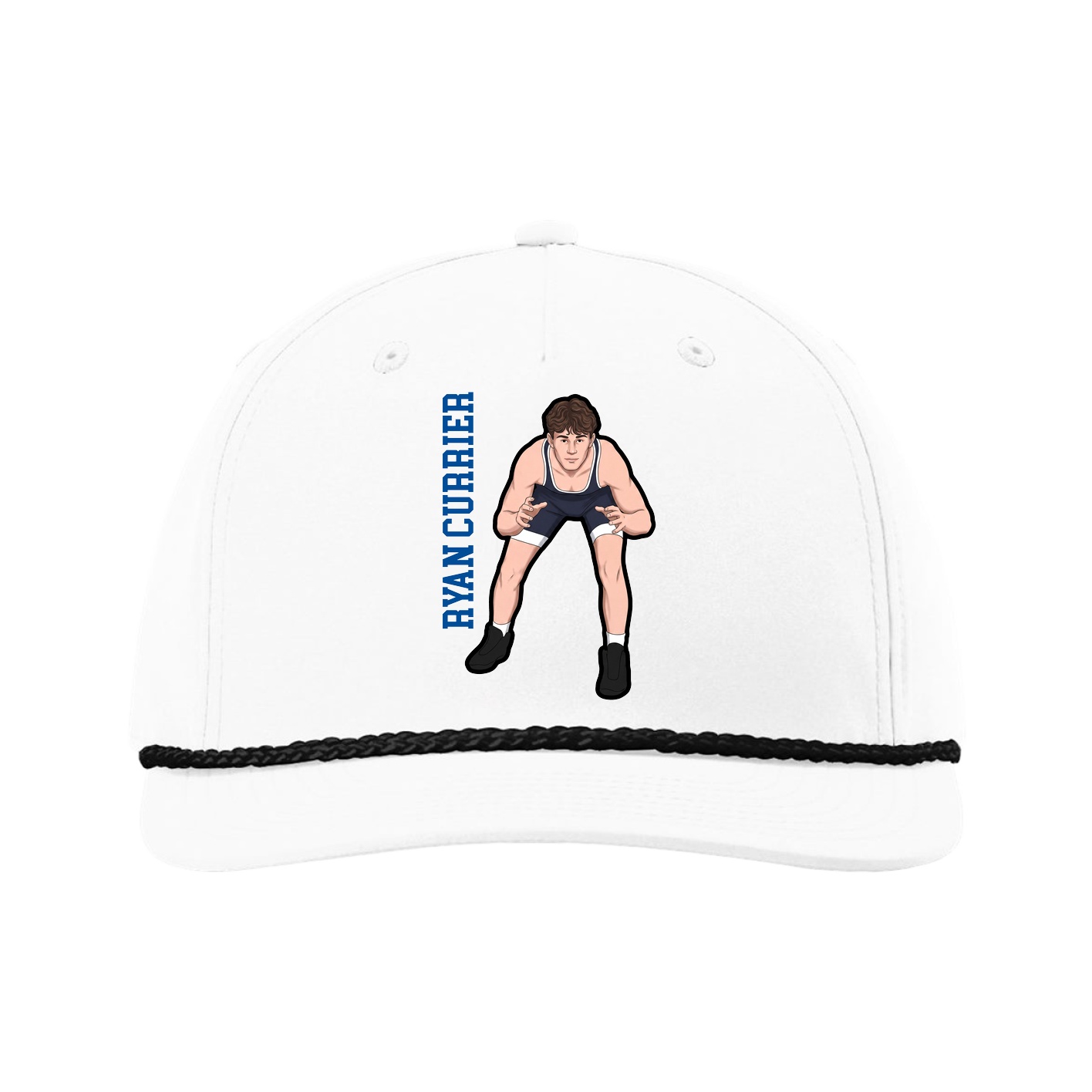 Five-Panel Classic Rope Cap — Name Vertical in White