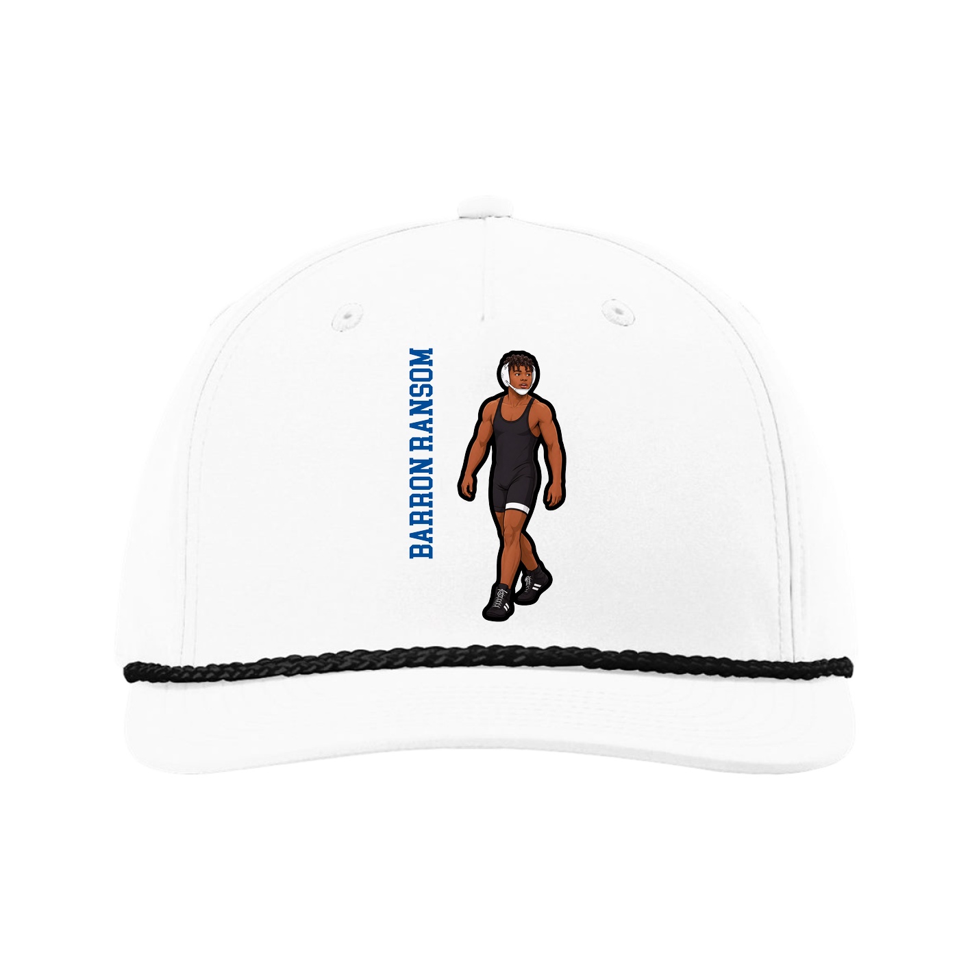 Five-Panel Classic Rope Cap — Name Vertical in White