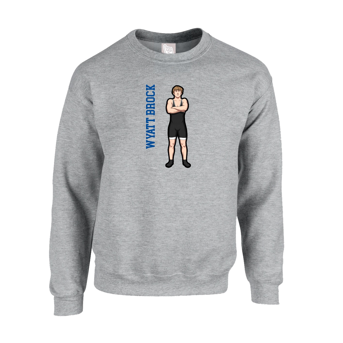 Fleece Crew — Name Vertical in Grey