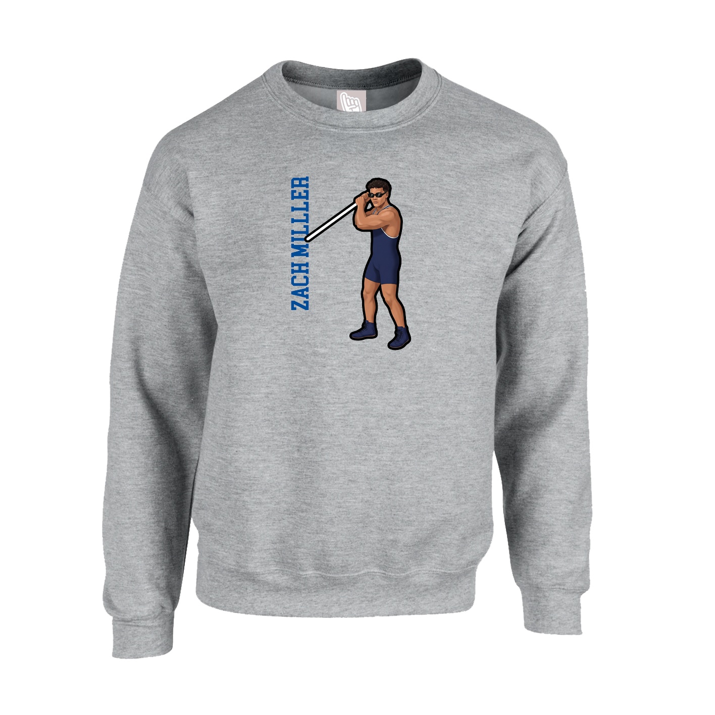Fleece Crew — Name Vertical in Grey