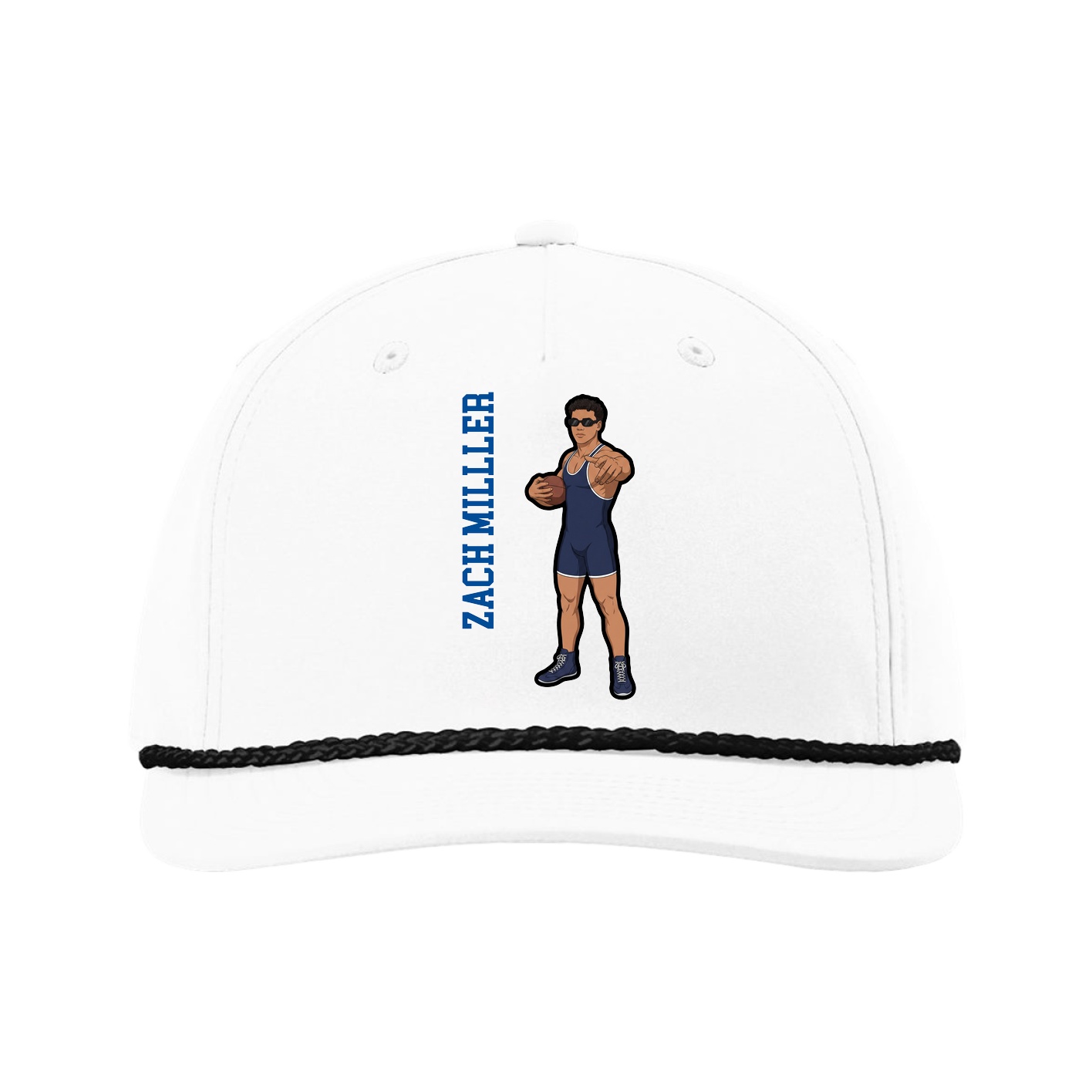 Five-Panel Classic Rope Cap — Name Vertical in White