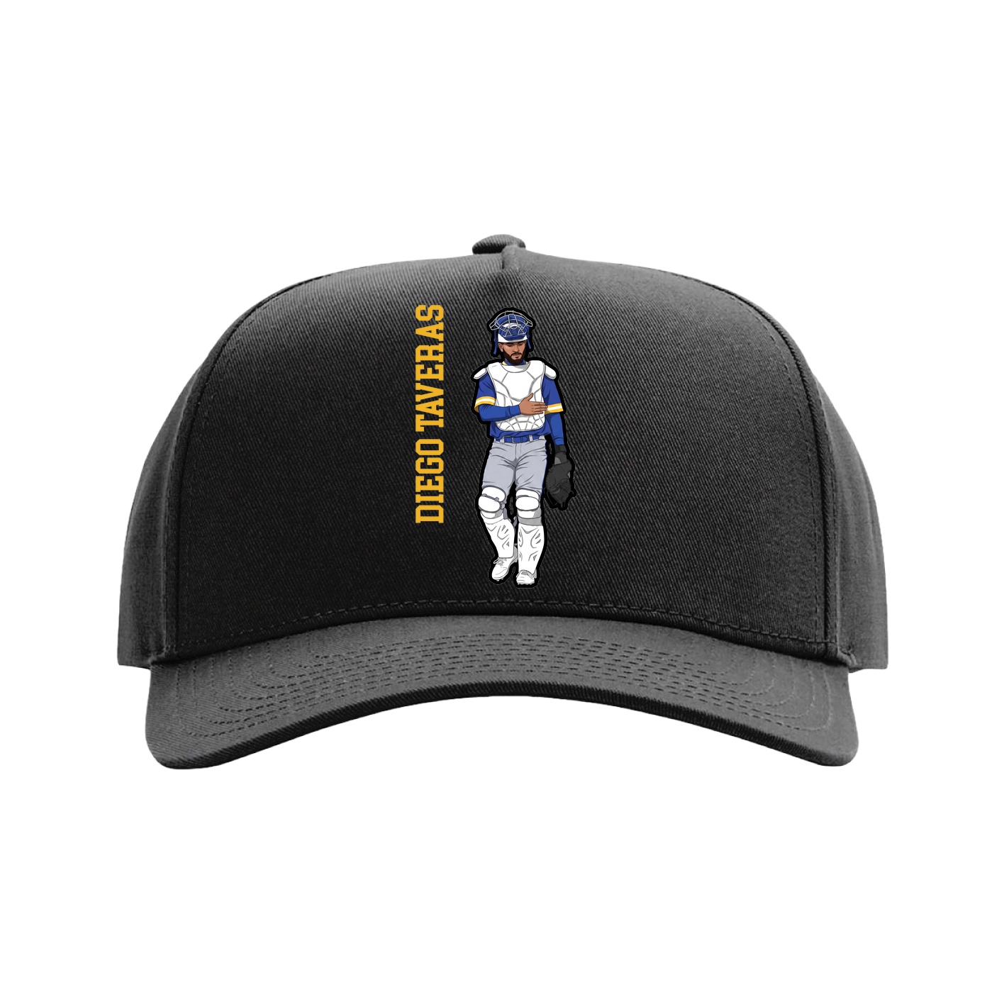 Full Fabric Five-Panel Champ Cap — Name Vertical in Black