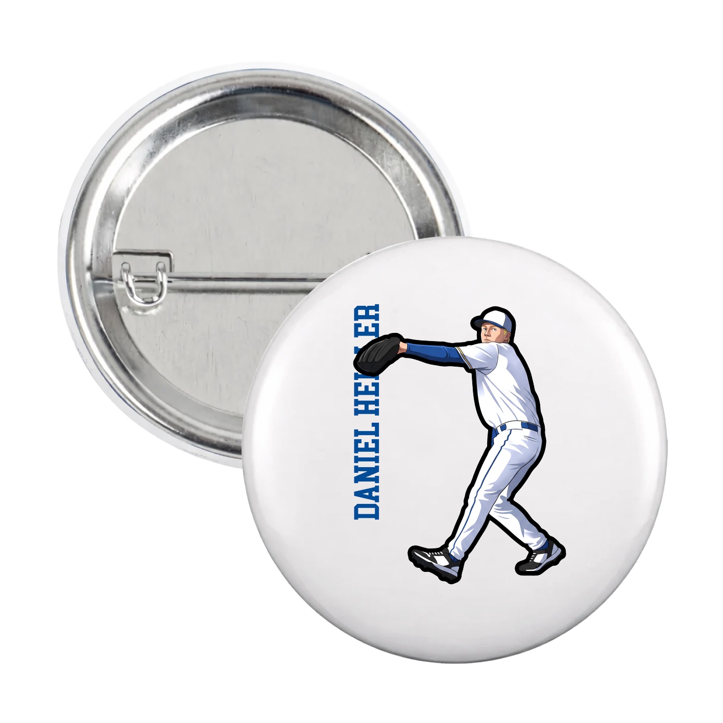 Game Day Button — Name Vertical in White