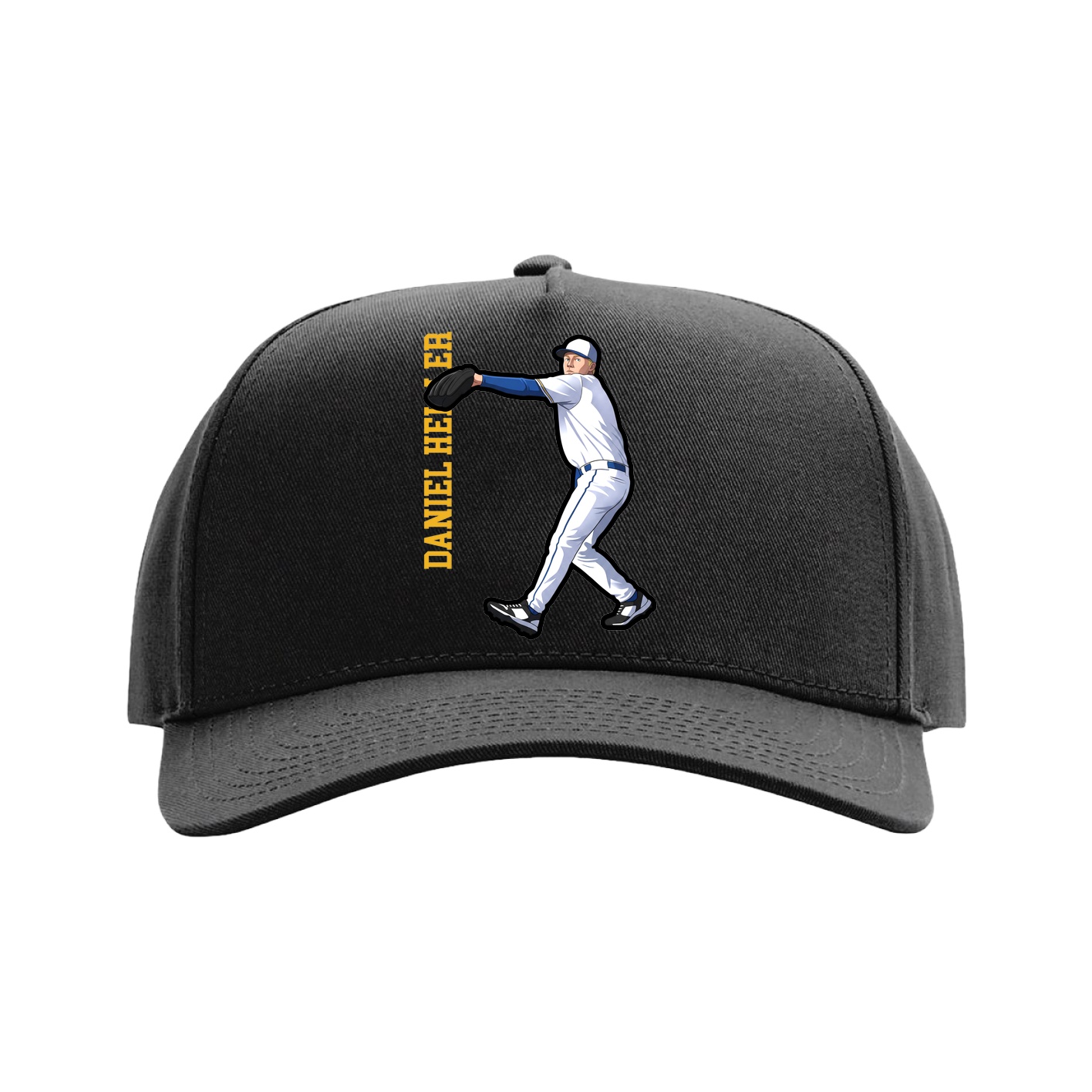 Full Fabric Five-Panel Champ Cap — Name Vertical in Black