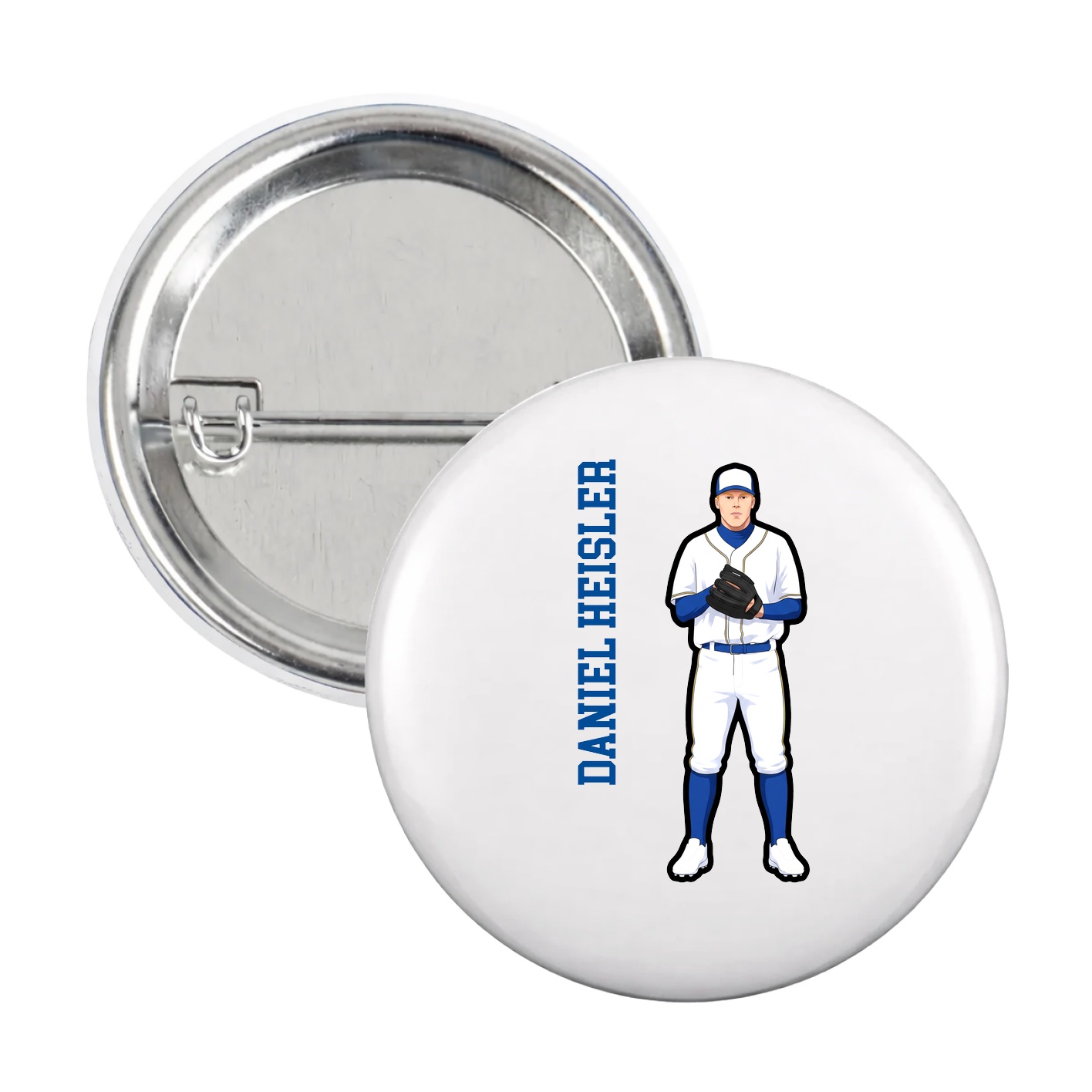 Game Day Button — Name Vertical in White