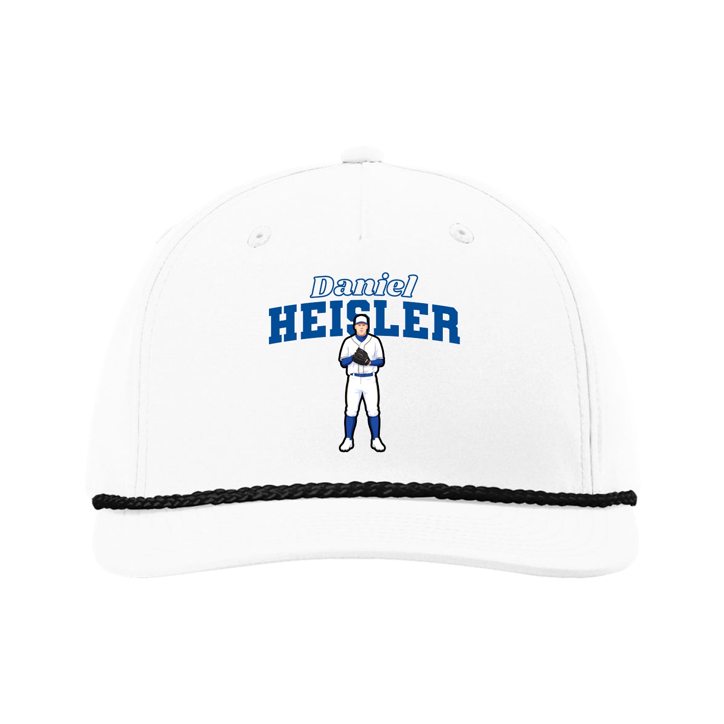 Five-Panel Classic Rope Cap — Name Arch in White