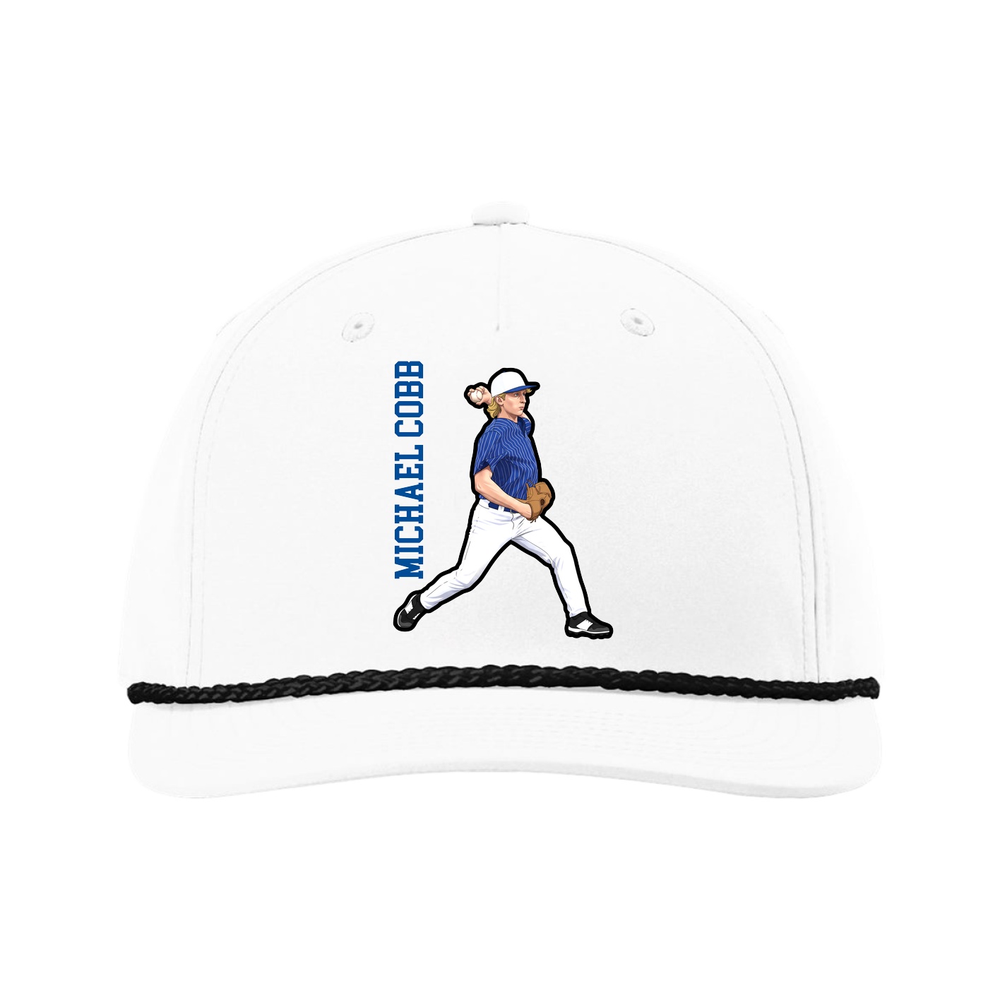 Five-Panel Classic Rope Cap — Name Vertical in White