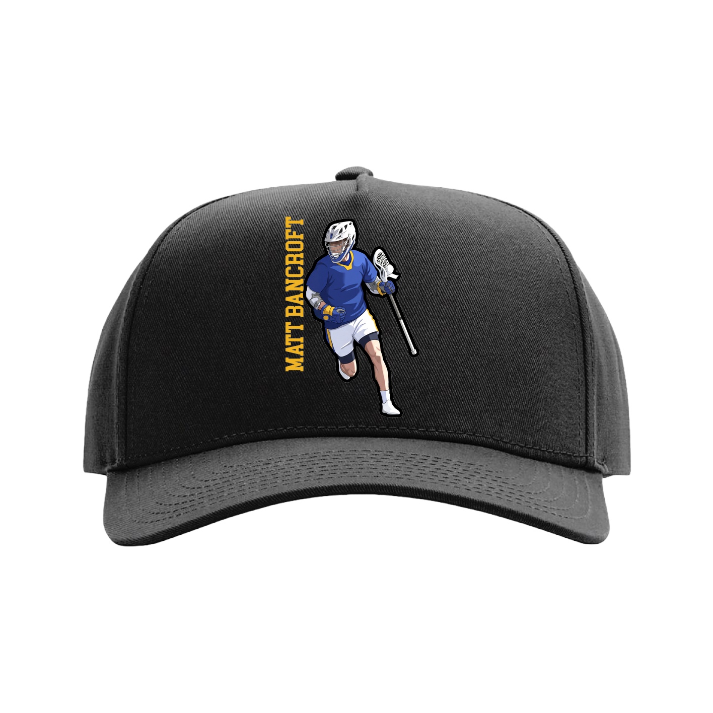 Full Fabric Five-Panel Champ Cap — Name Vertical in Black