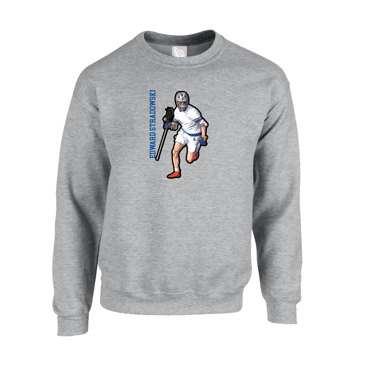 Fleece Crew — Name Vertical in Grey