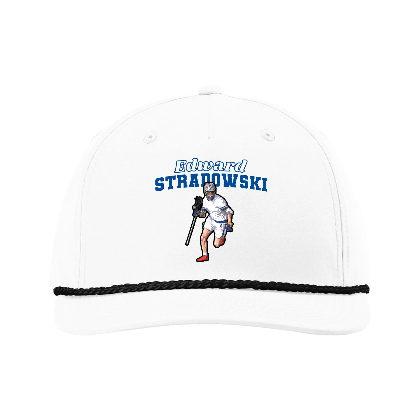 Five-Panel Classic Rope Cap — Name Arch in White
