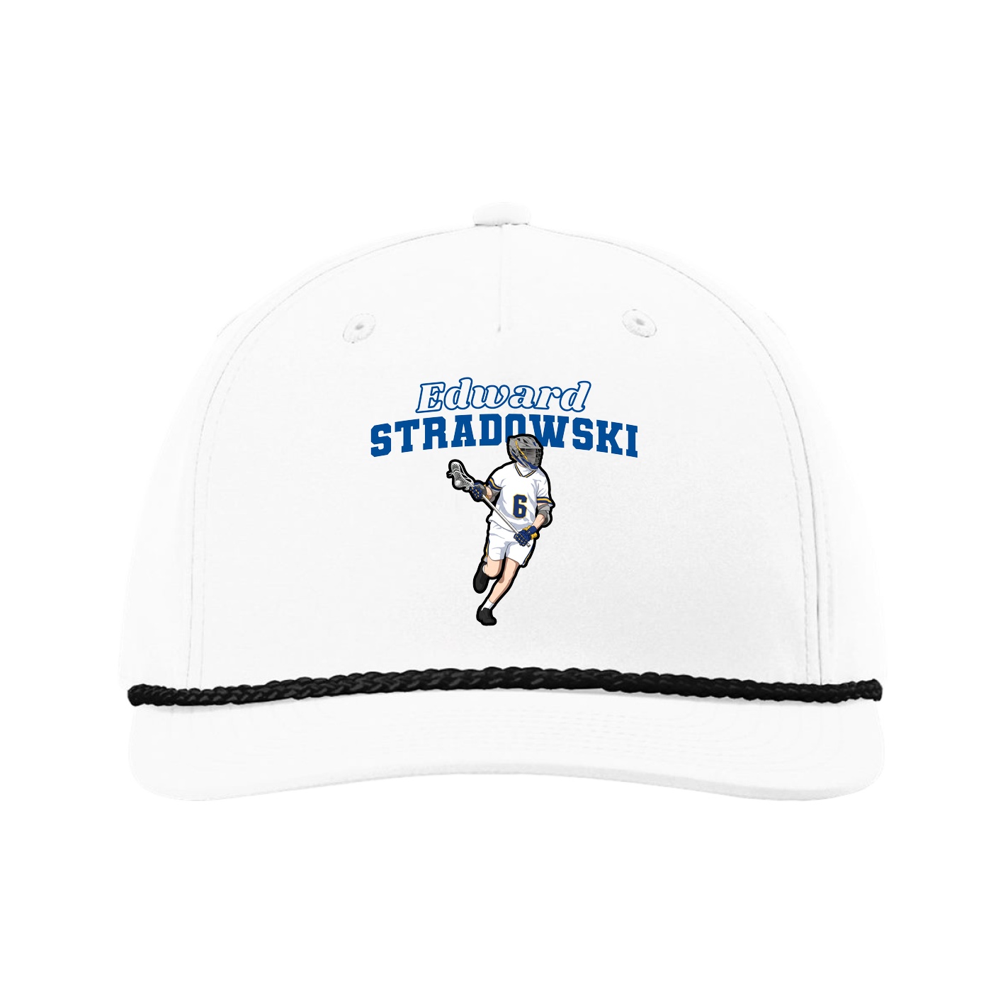Five-Panel Classic Rope Cap — Name Arch in White
