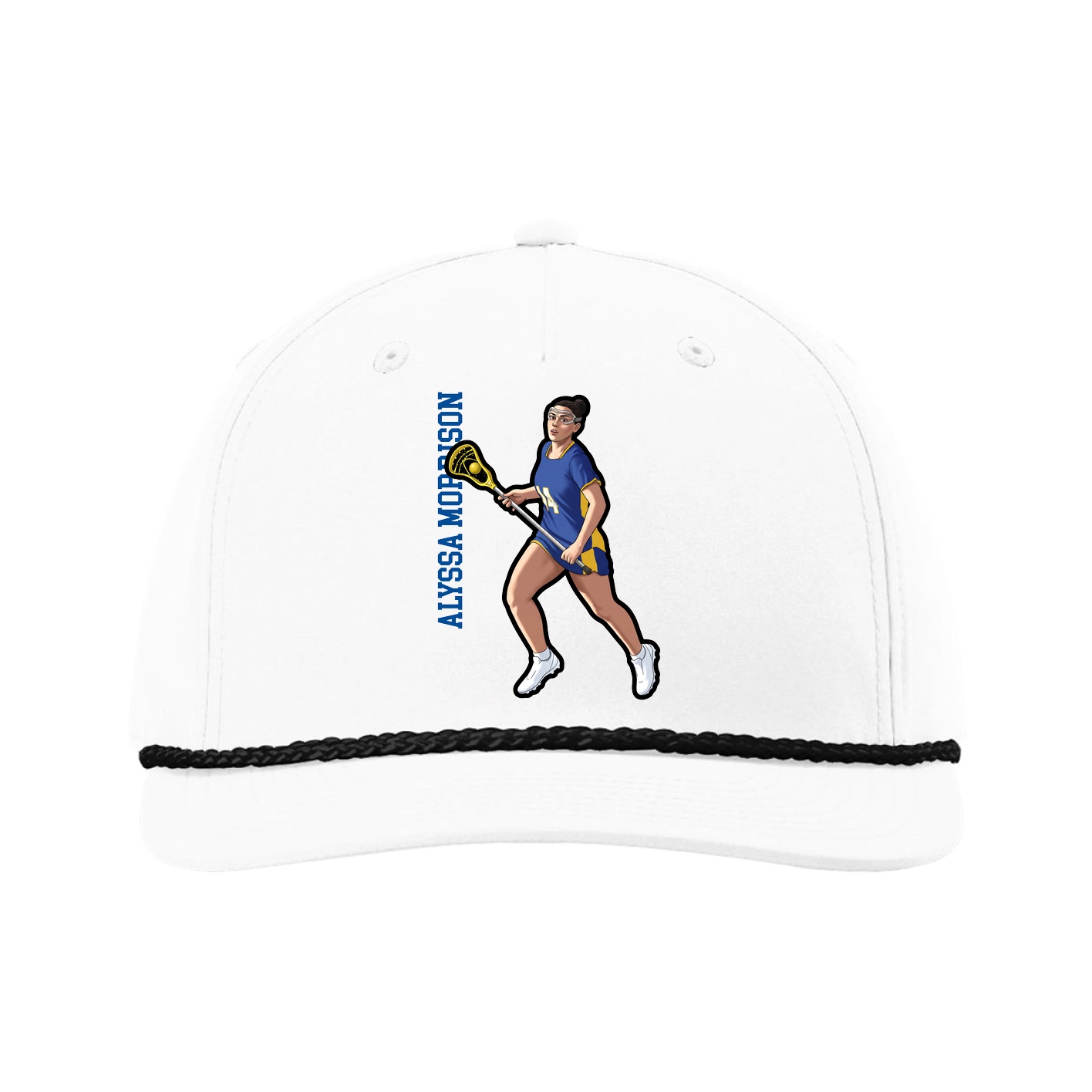 Five-Panel Classic Rope Cap — Name Vertical in White