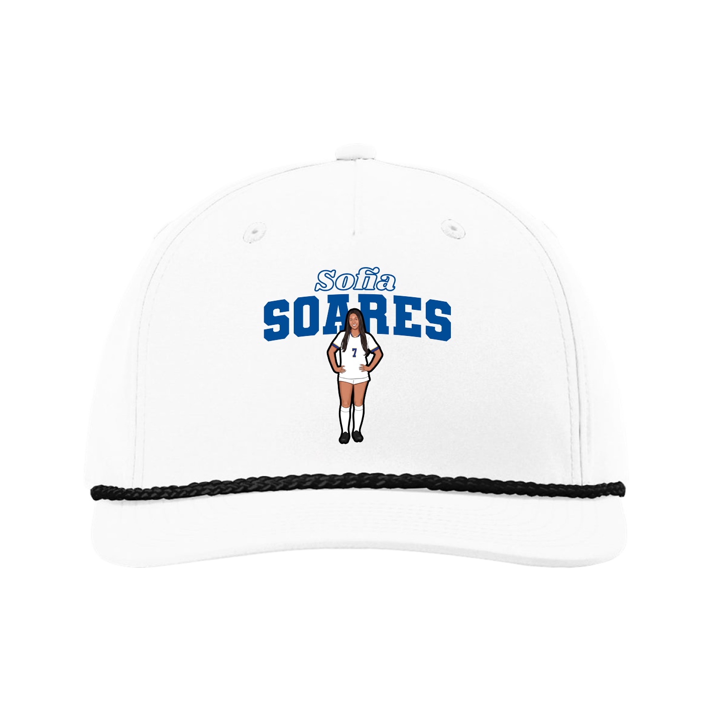 Five-Panel Classic Rope Cap — Name Arch in White