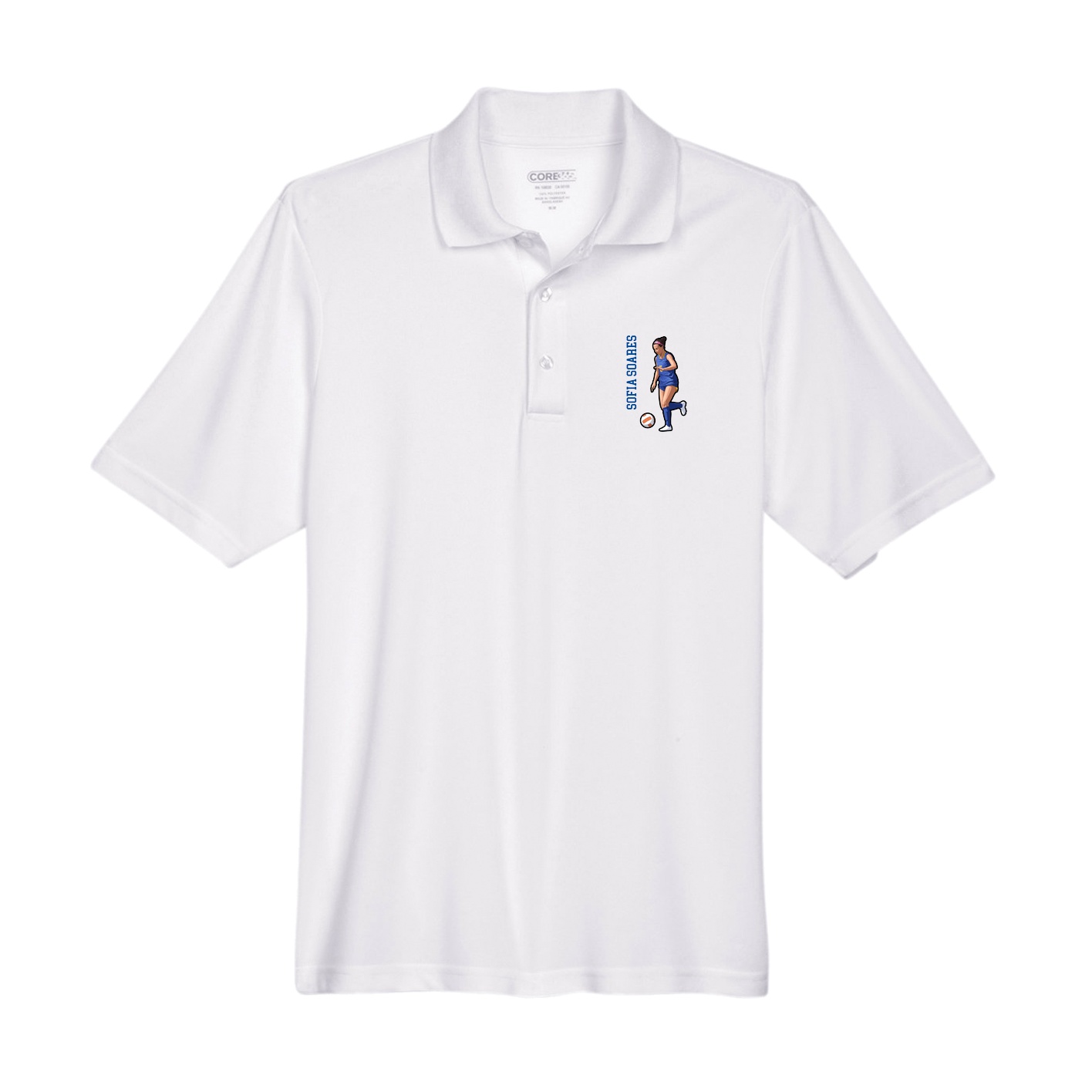 Performance Polo — Name Vertical in White