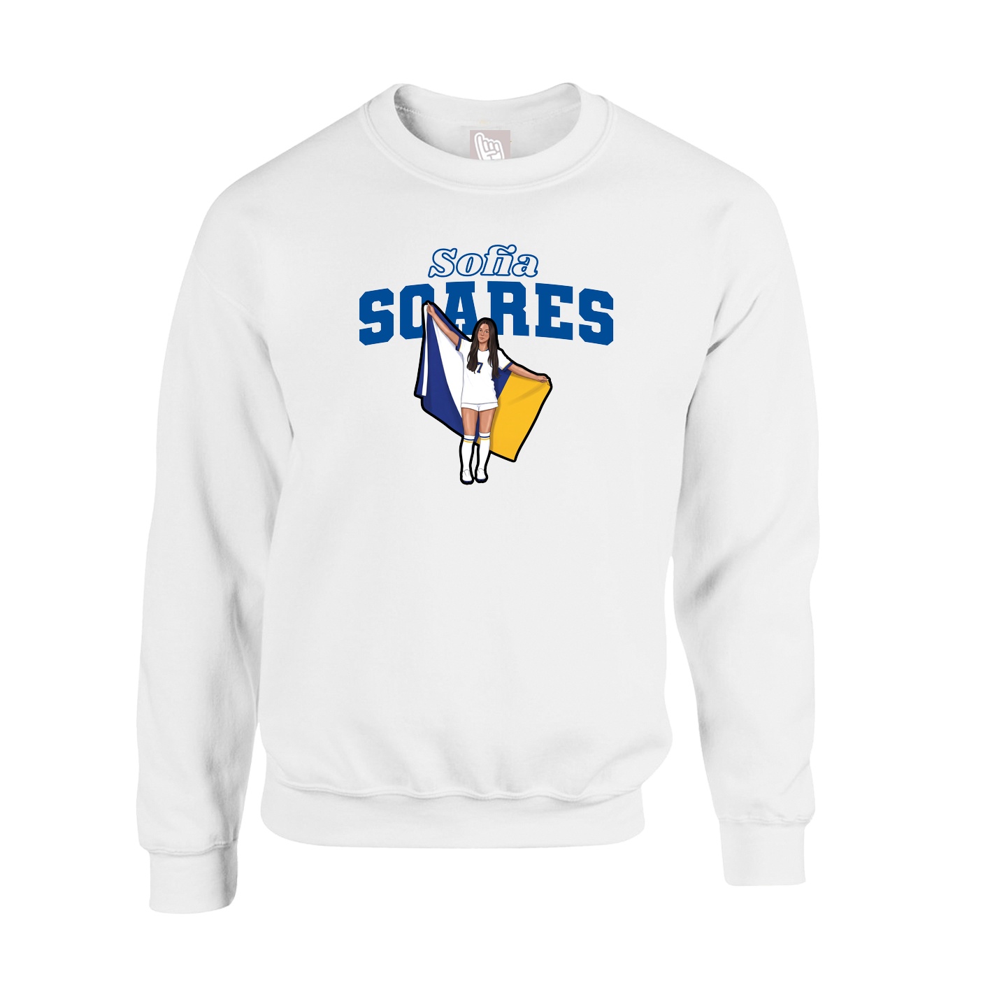 Fleece Crew — Name Arch in White
