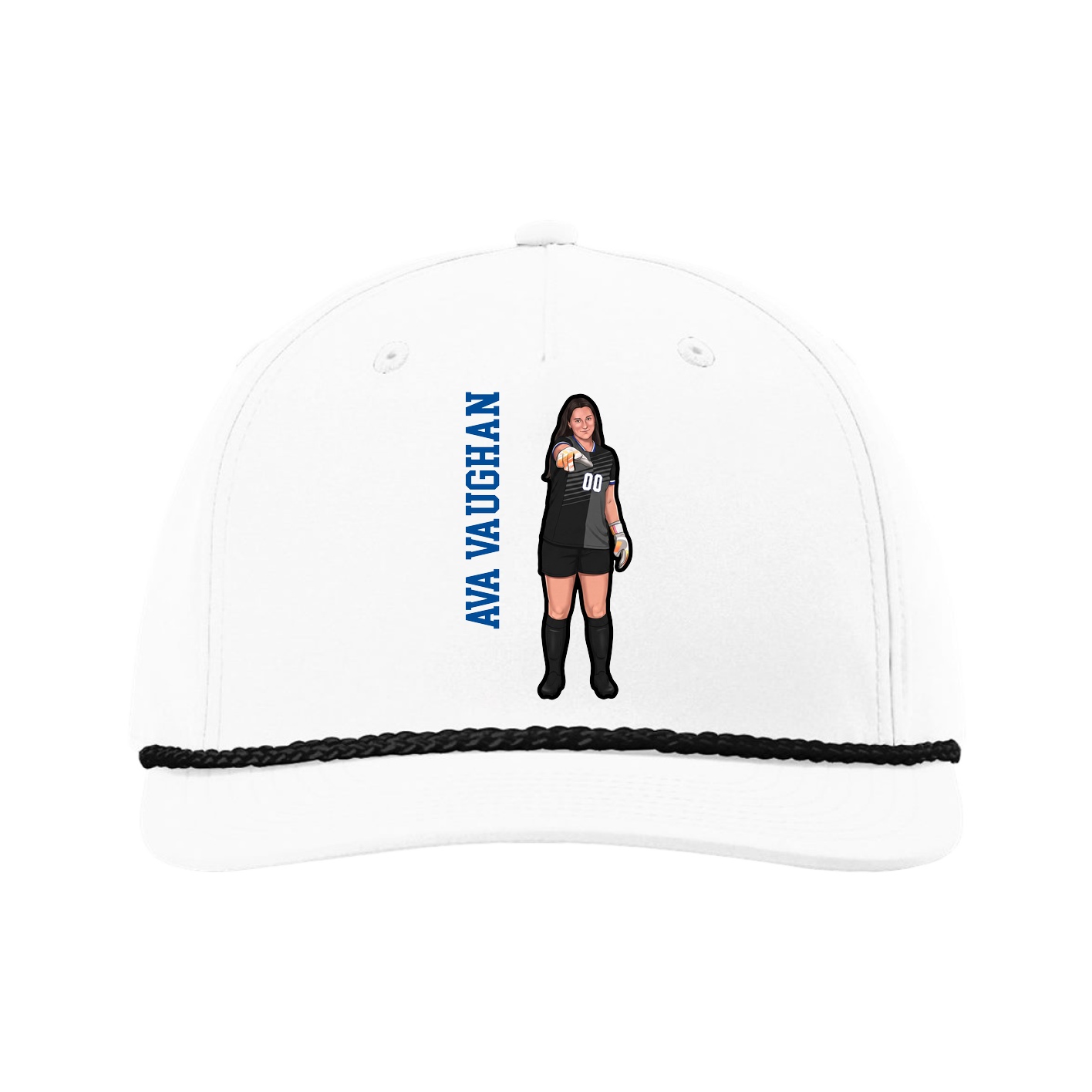 Five-Panel Classic Rope Cap — Name Vertical in White