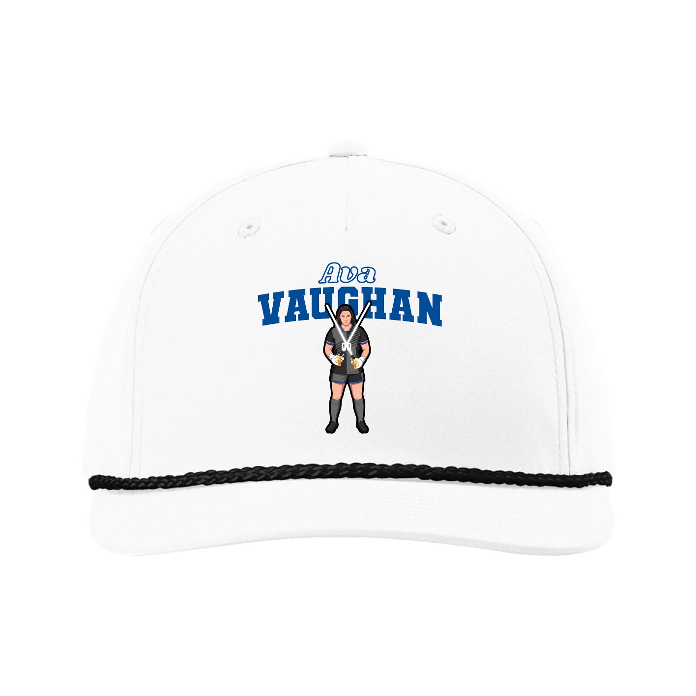 Five-Panel Classic Rope Cap — Name Arch in White