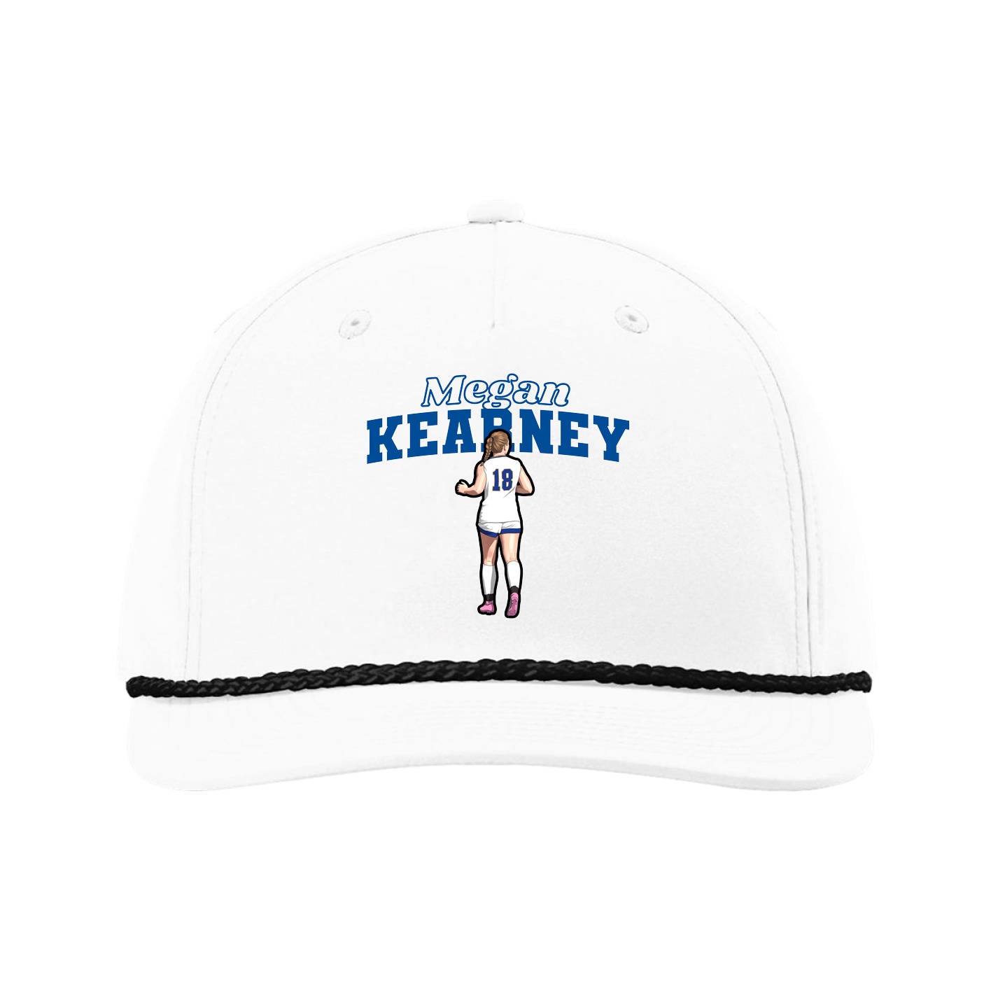Five-Panel Classic Rope Cap — Name Arch in White