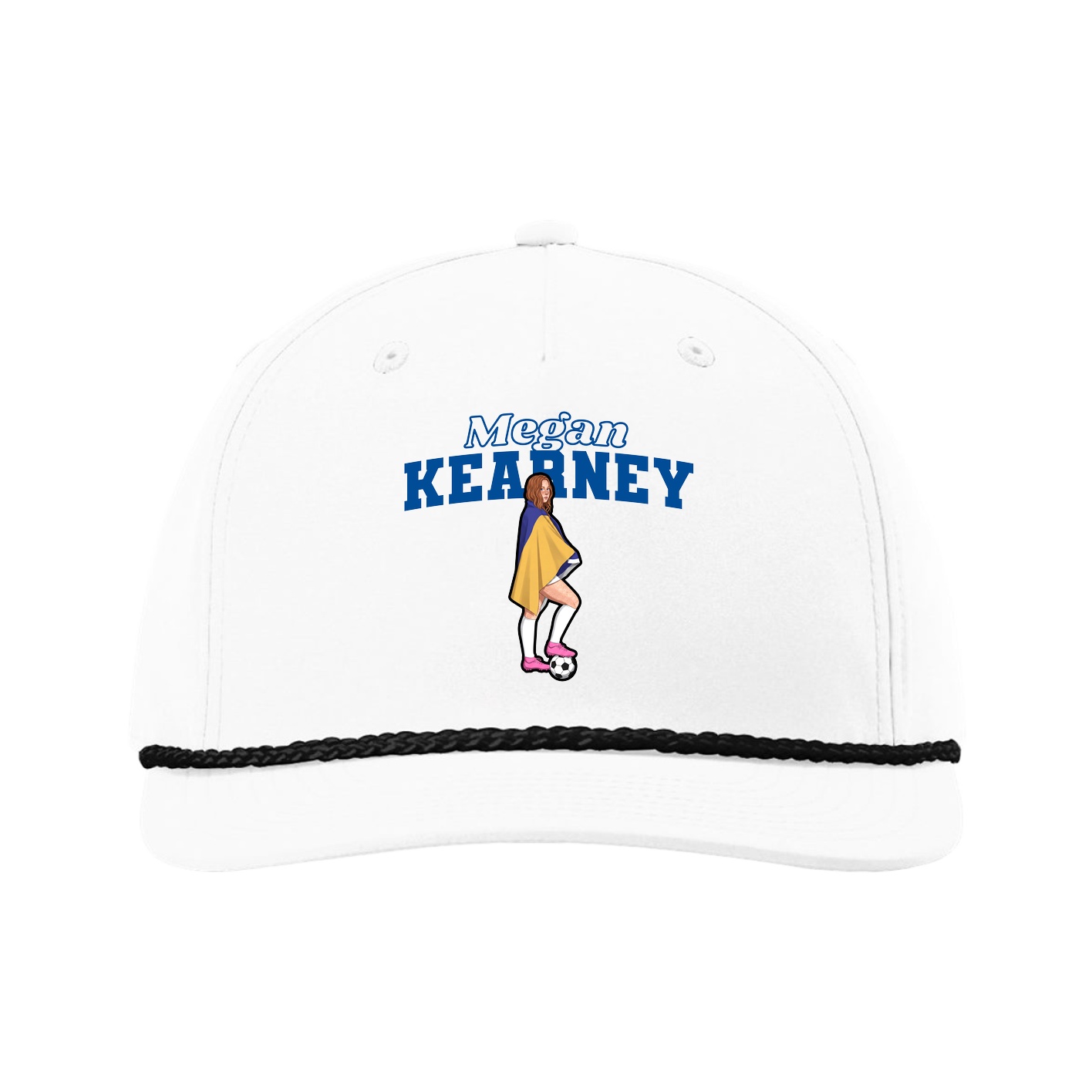 Five-Panel Classic Rope Cap — Name Arch in White