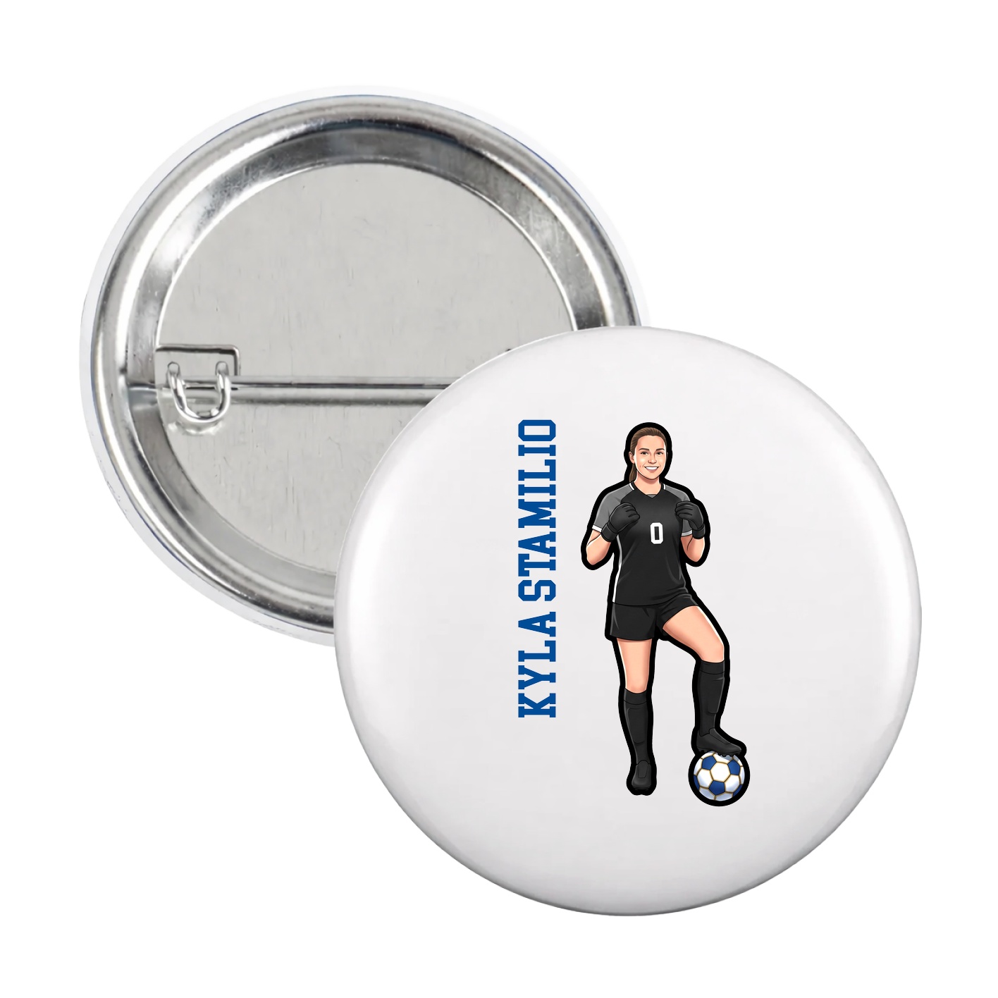 Game Day Button — Name Vertical in White