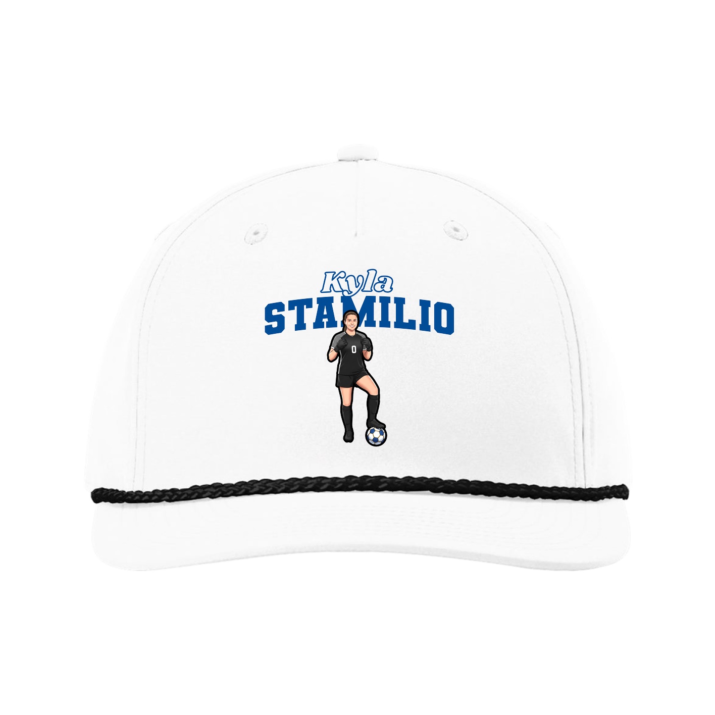 Five-Panel Classic Rope Cap — Name Arch in White