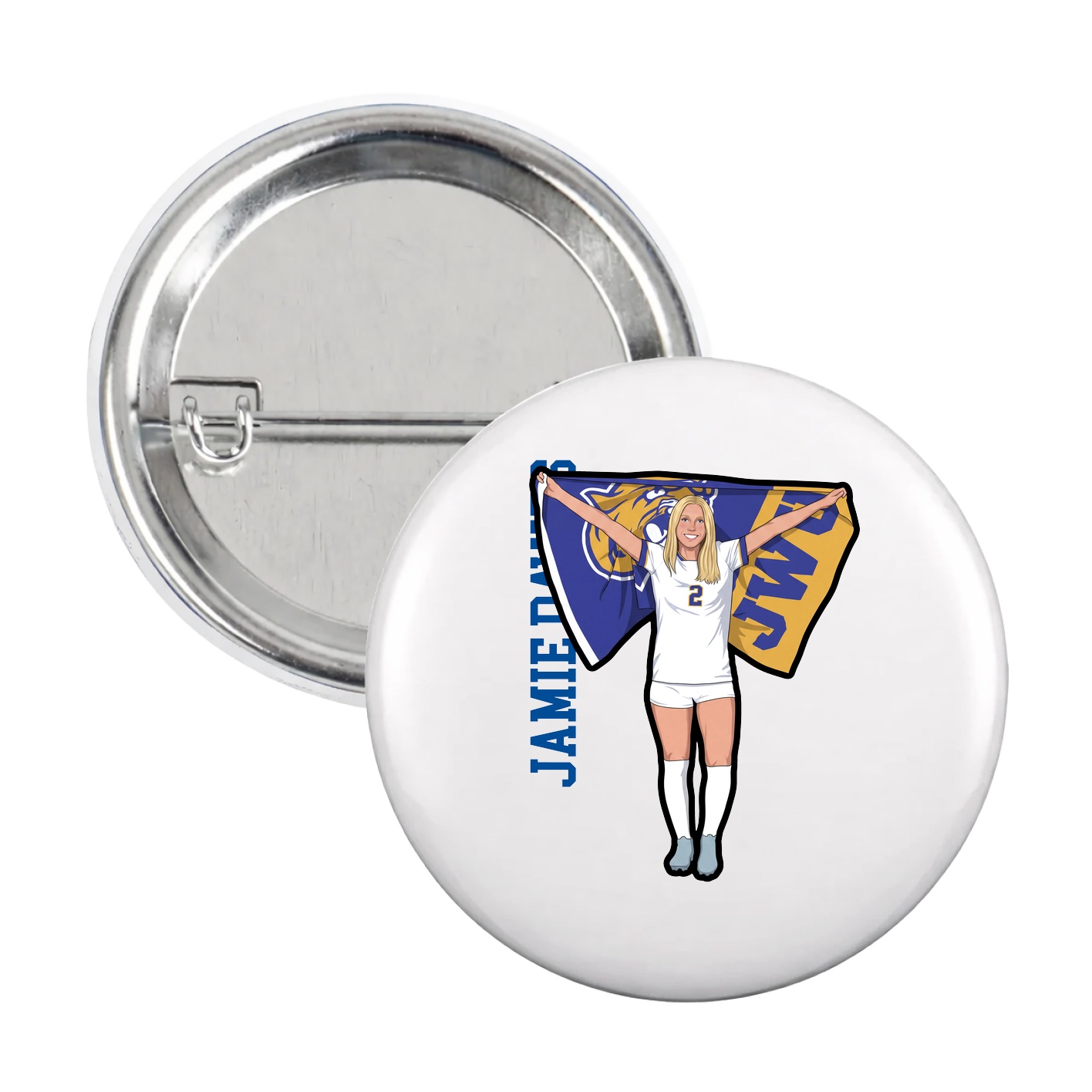 Game Day Button — Name Vertical in White