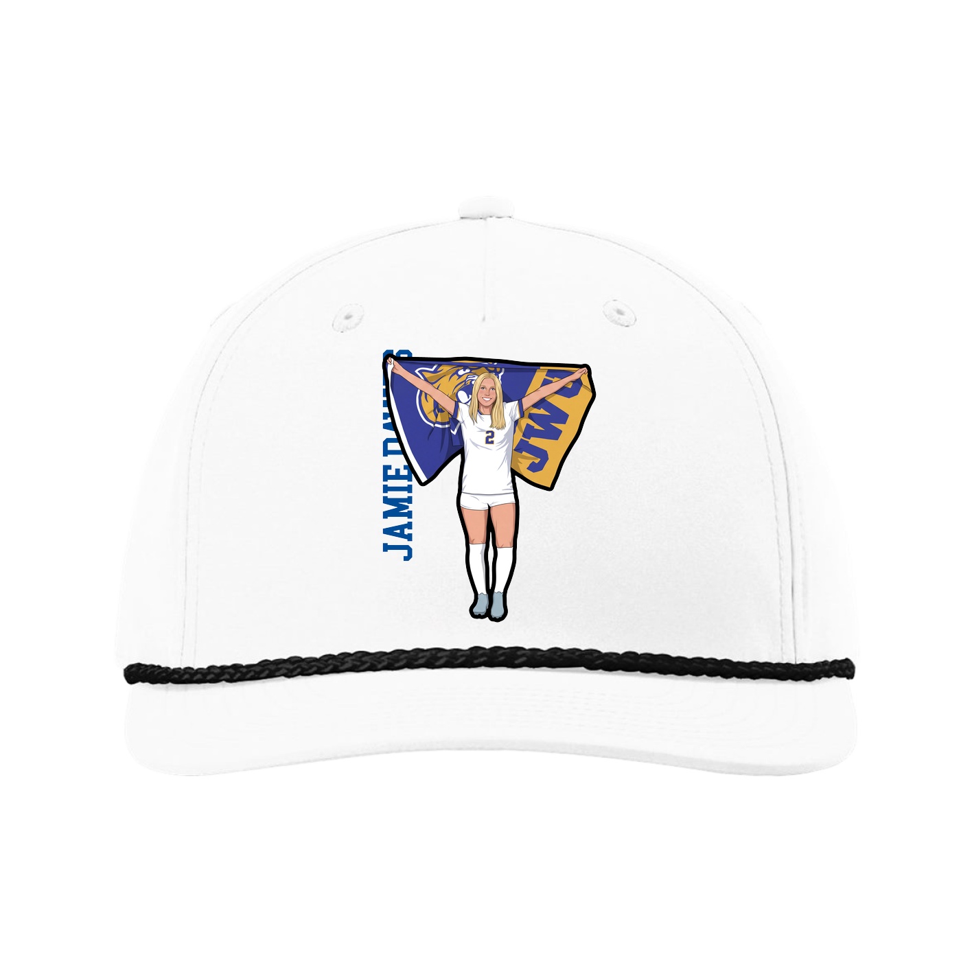 Five-Panel Classic Rope Cap — Name Vertical in White