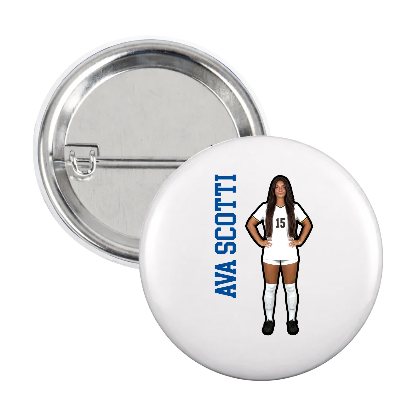 Game Day Button — Name Vertical in White