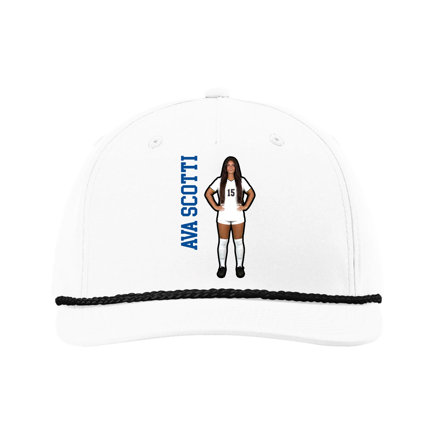 Five-Panel Classic Rope Cap — Name Vertical in White