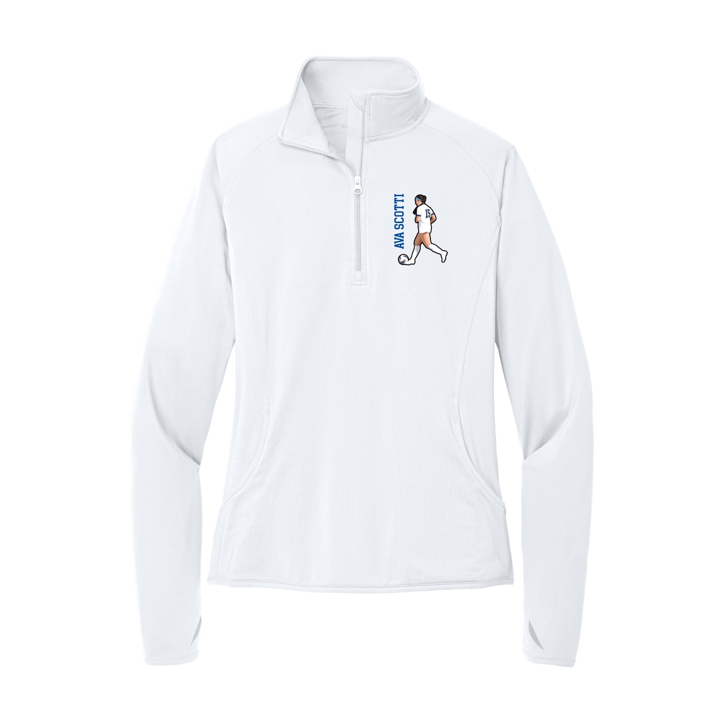 Women's Q-Zip Pullover — Name Vertical in White