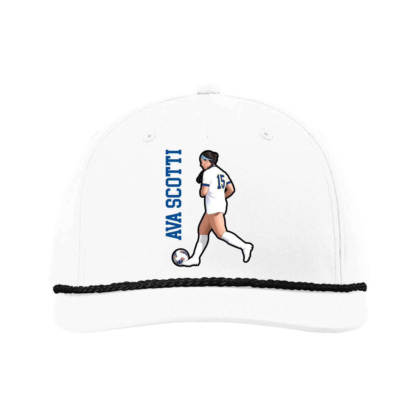 Five-Panel Classic Rope Cap — Name Vertical in White