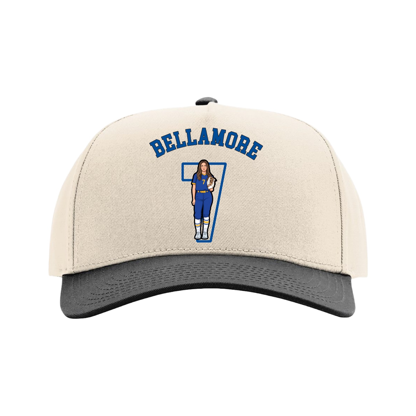 Full Fabric Five-Panel Champ Cap — Shirsey Arch in Cream/Black